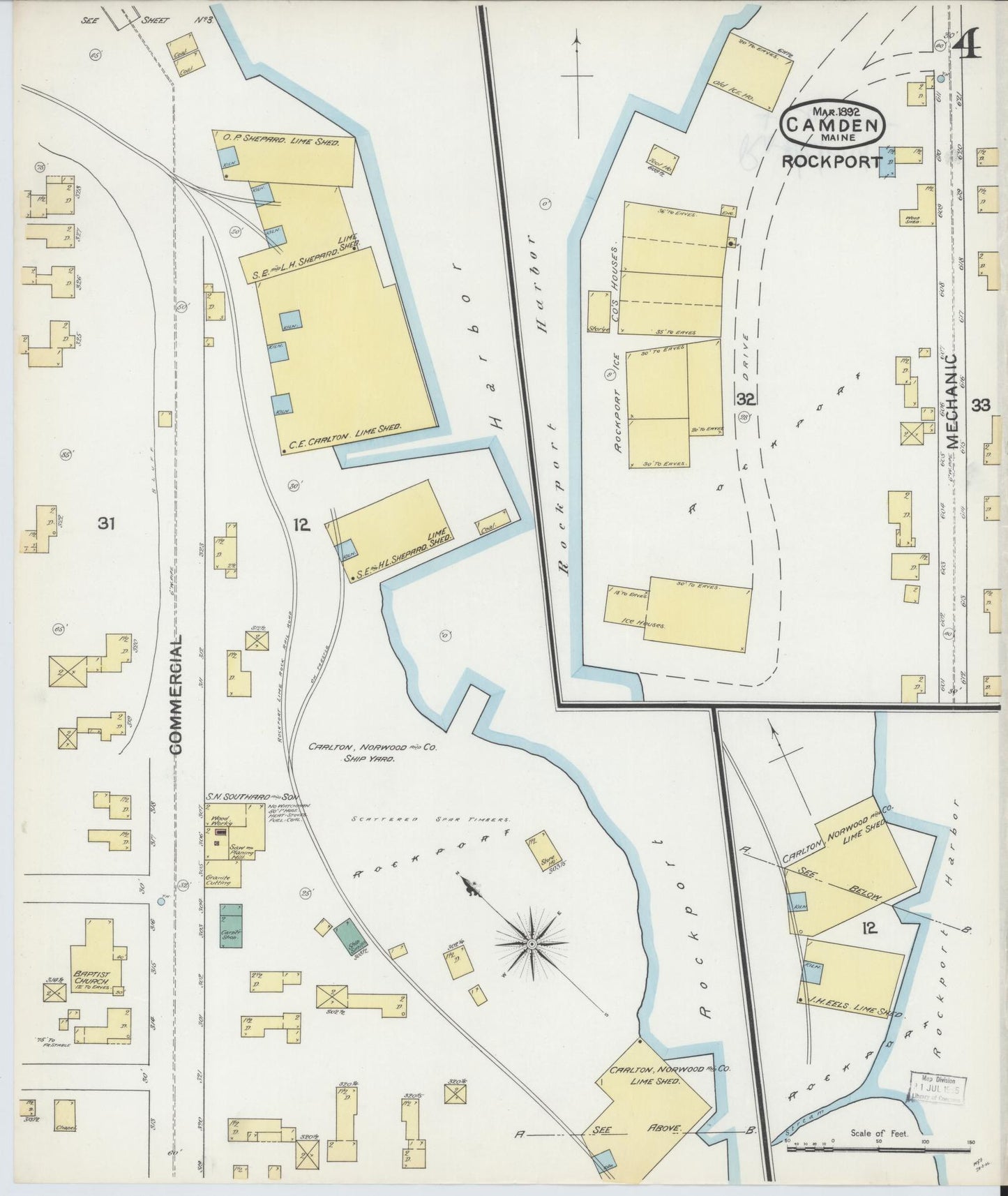 Sanborn Fire Insurance Map from Camden, Knox County, Maine (1892), Sheet #0004 - Historic Sanborn Fire Insurance Map Print, vintage old map wall art, antique decor, genealogy gift, Maine Maine map