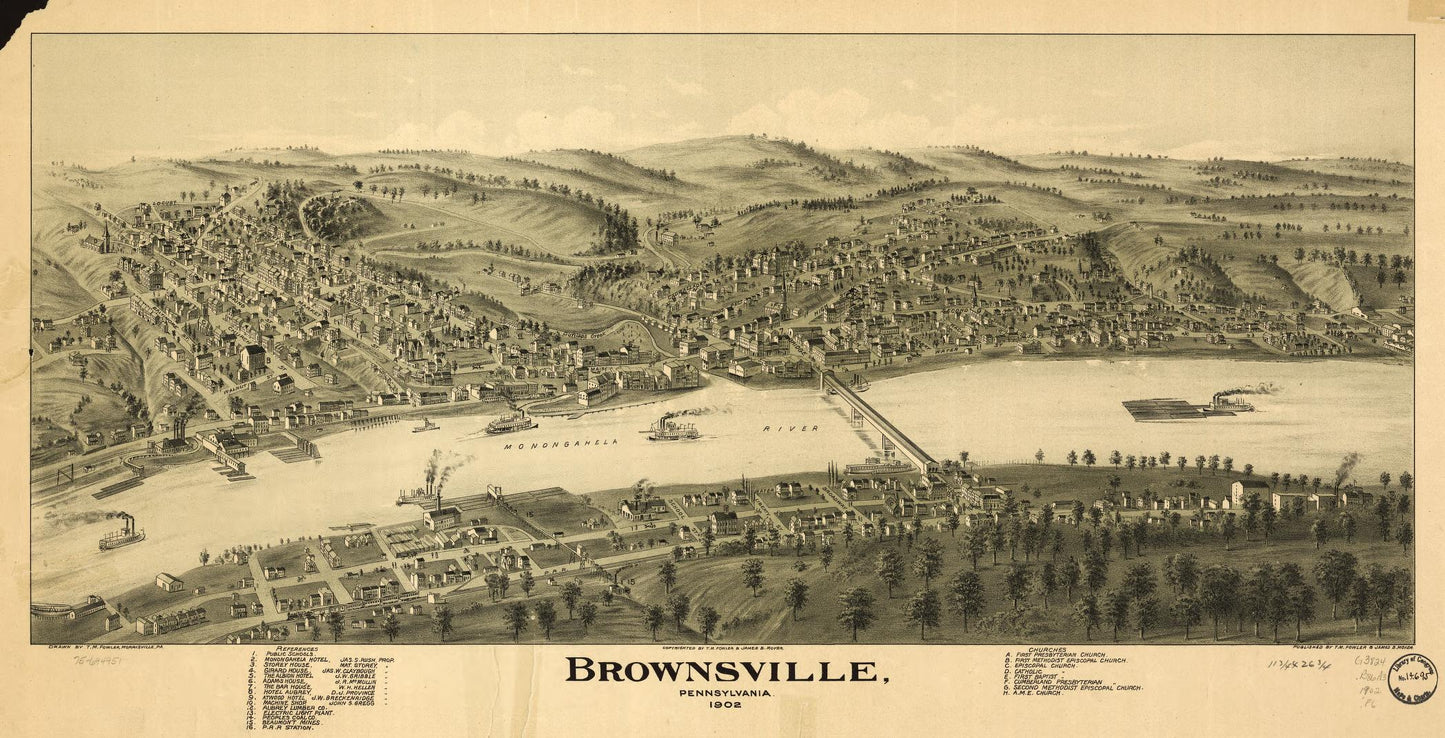 Brownsville, Pennsylvania 1902. (1902) – Historic Bird’s-Eye View Panorama Print