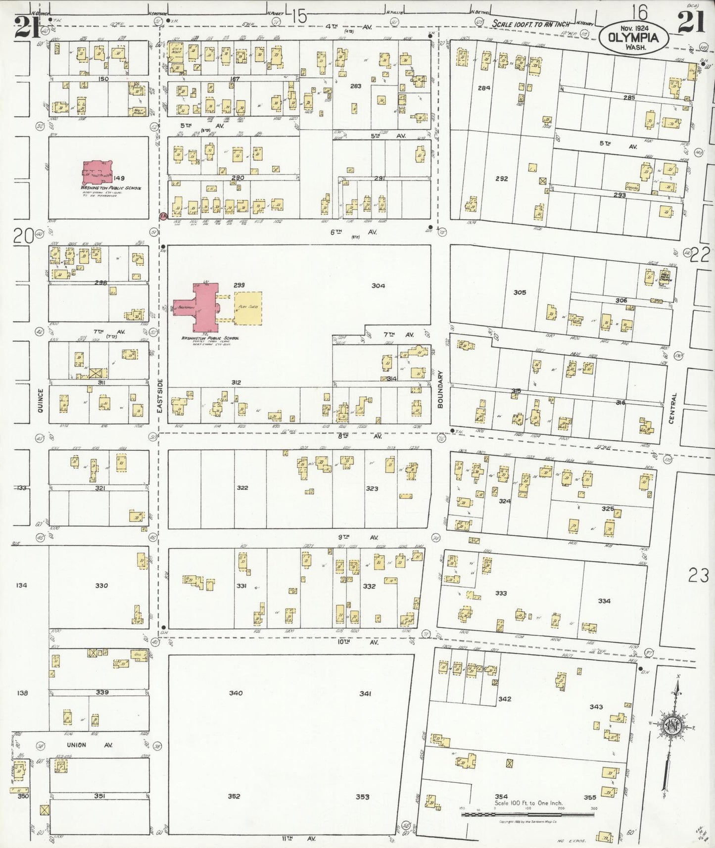 Sanborn Fire Insurance Map from Olympia, Thurston County, Washington (1924), Sheet #0021 - Historic Sanborn Fire Insurance Map Print, vintage old map wall art, antique decor, genealogy gift, Washington Washington map