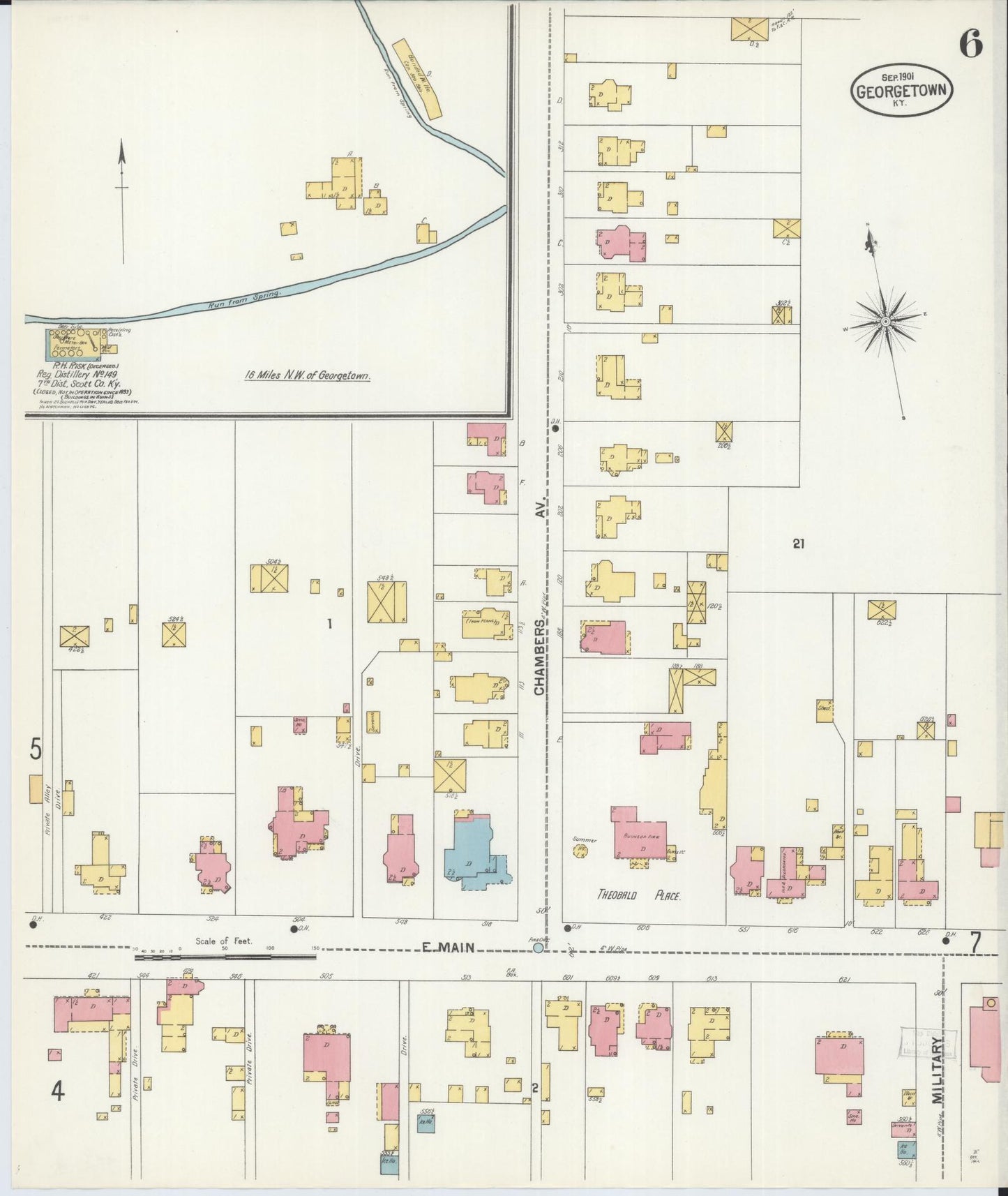 Sanborn Fire Insurance Map from Georgetown, Scott County, Kentucky (1901), Sheet #0006 - Historic Sanborn Fire Insurance Map Print, vintage old map wall art, antique decor, genealogy gift, Kentucky Kentucky map