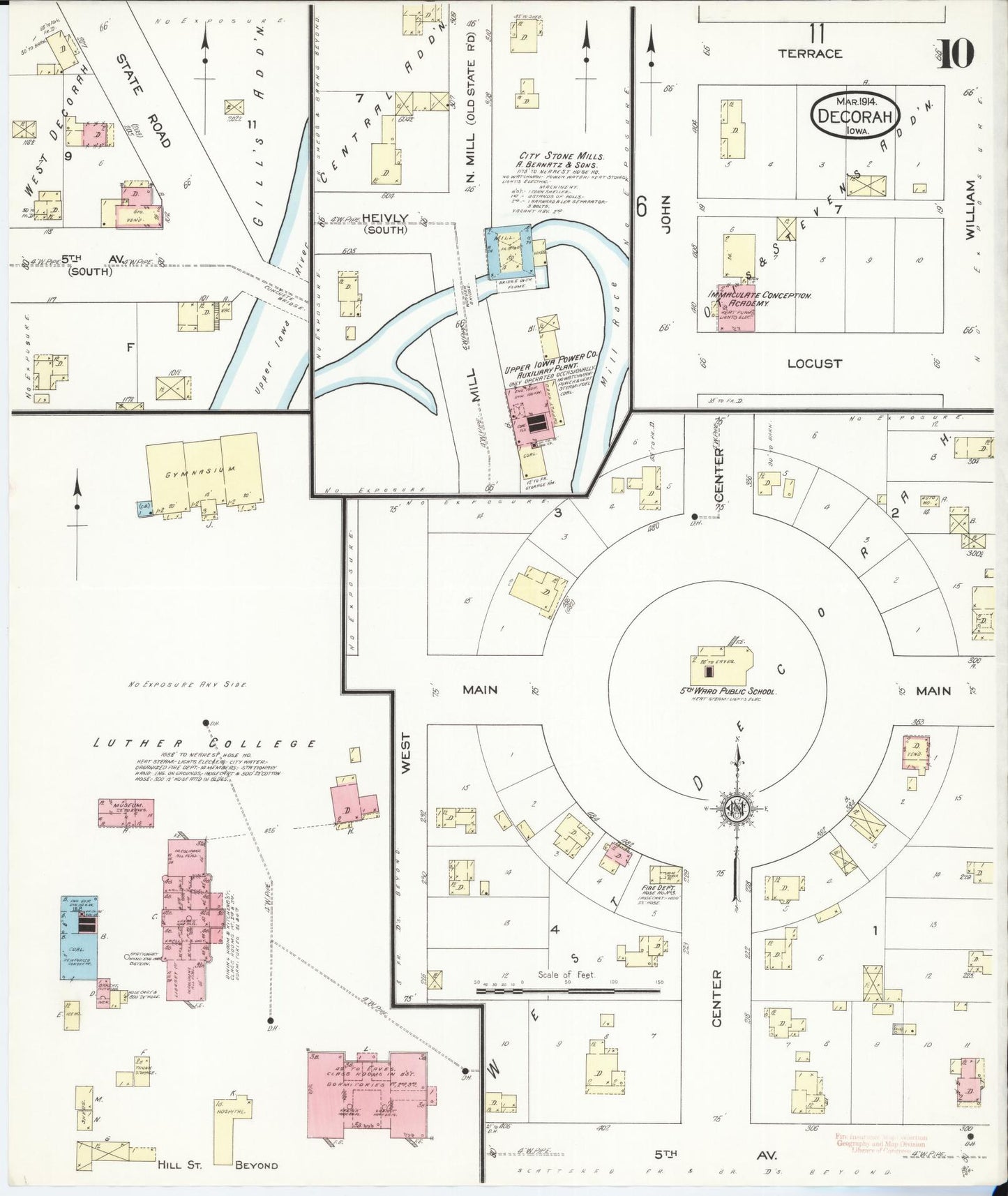 Sanborn Fire Insurance Map from Decorah, Winneshiek County, Iowa (1914), Sheet #0010 - Historic Sanborn Fire Insurance Map Print, vintage old map wall art