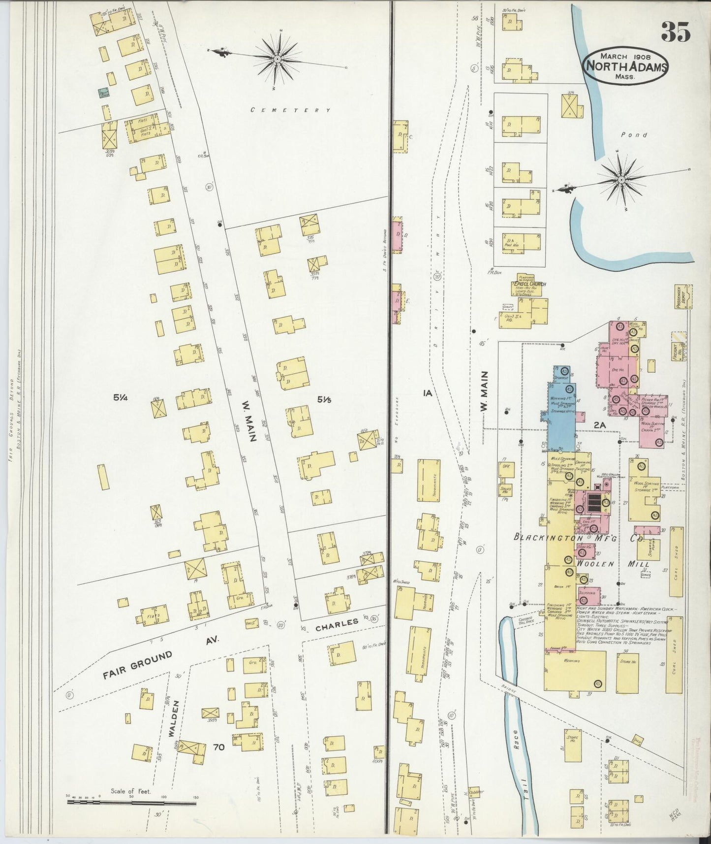 Sanborn Fire Insurance Map from North Adams, Berkshire County, Massachusetts (1908), Sheet #0035 - Complete Map Set gallery image, historic Sanborn map, vintage wall art, Massachusetts Massachusetts