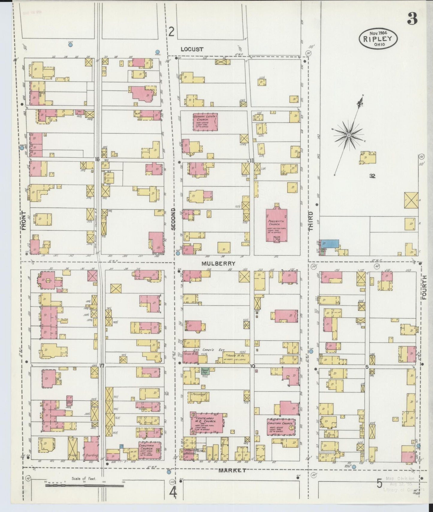 Sanborn Fire Insurance Map from Ripley, Brown County, Ohio (1904), Sheet #0003 - Historic Sanborn Fire Insurance Map Print, vintage old map wall art, antique decor, genealogy gift, Ohio Ohio map