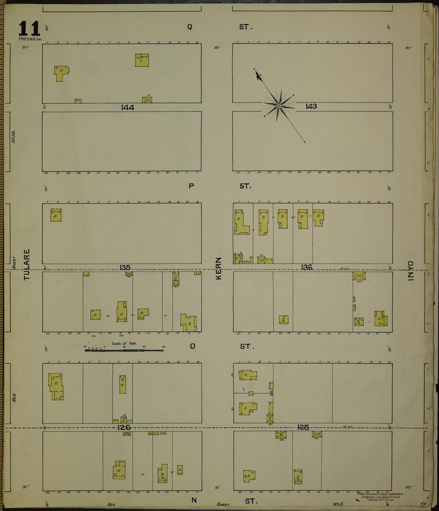 Sanborn Fire Insurance Map from Fresno, Fresno County, California (1888), Sheet #0011 - Historic Sanborn Fire Insurance Map Print, vintage old map wall art, antique decor, genealogy gift, California California map