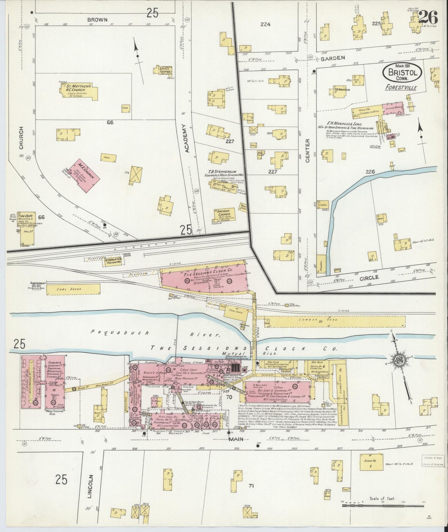 Sanborn Fire Insurance Map from Bristol, Hartford County, Connecticut (1911), Sheet #0026 - Complete Map Set gallery image, historic Sanborn map, vintage wall art, Connecticut Connecticut