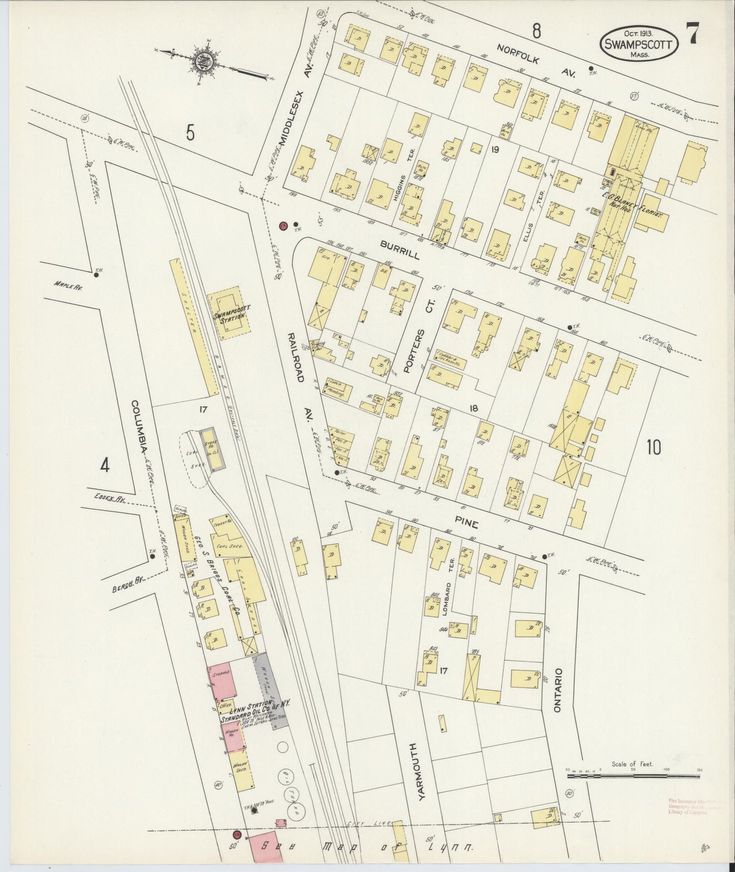Sanborn Fire Insurance Map from Swampscott, Essex County, Massachusetts (1913), Sheet #0007 - Historic Sanborn Fire Insurance Map Print, vintage old map wall art, antique decor, genealogy gift, Massachusetts Massachusetts map