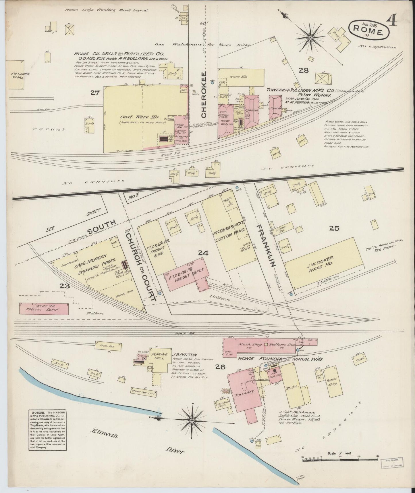 Sanborn Fire Insurance Map from Rome, Floyd County, Georgia (1885), Sheet #0004 - Historic Sanborn Fire Insurance Map Print, vintage old map wall art, antique decor, genealogy gift, Georgia Georgia map