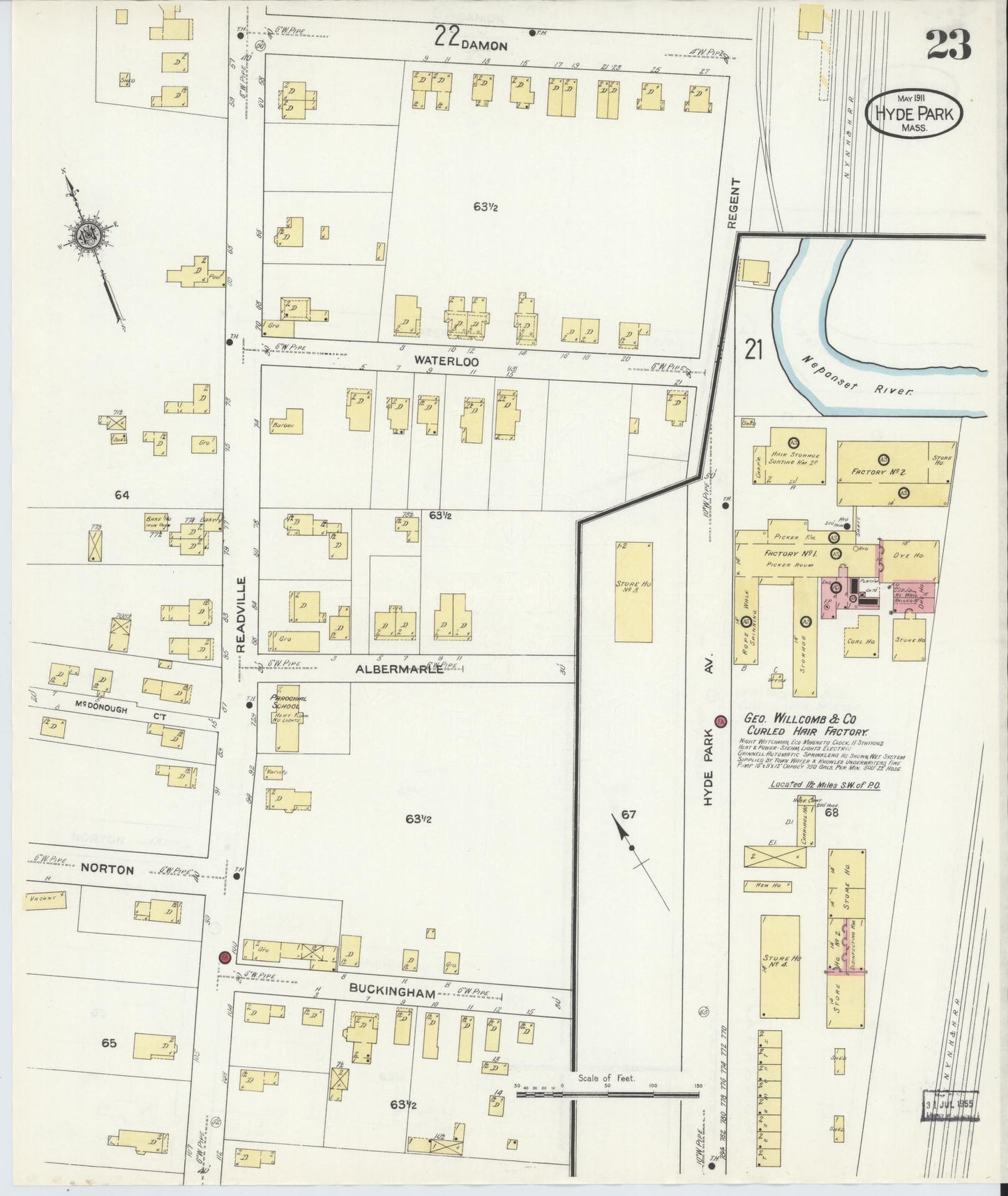 Sanborn Fire Insurance Map from Hyde Park, Norfolk County, Massachusetts (1911), Sheet #0023 - Historic Sanborn Fire Insurance Map Print, vintage old map wall art, antique decor, genealogy gift, Massachusetts Massachusetts map