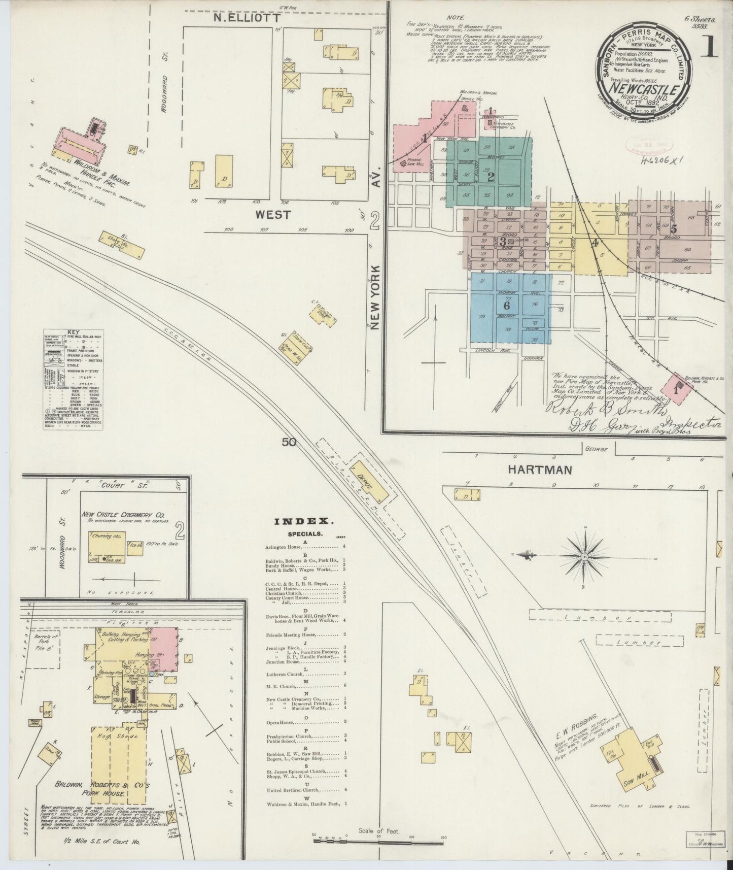 Sanborn Fire Insurance Map from New Castle, Henry County, Indiana. (1892) – Historic Sanborn Fire Insurance Map Print