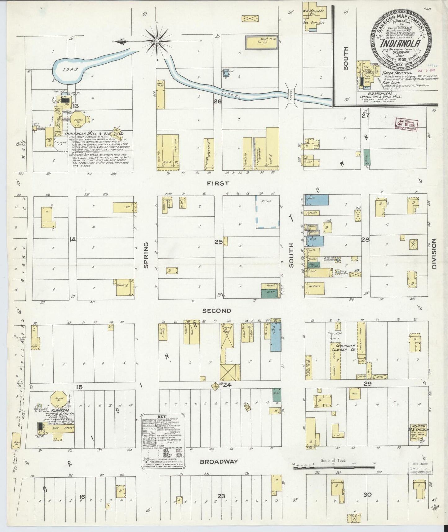 Sanborn Fire Insurance Map from Indianola, Pittsburg County, Oklahoma (1909), Sheet #0001 - Historic Sanborn Fire Insurance Map Print, vintage old map wall art, antique decor, genealogy gift, Oklahoma Oklahoma map