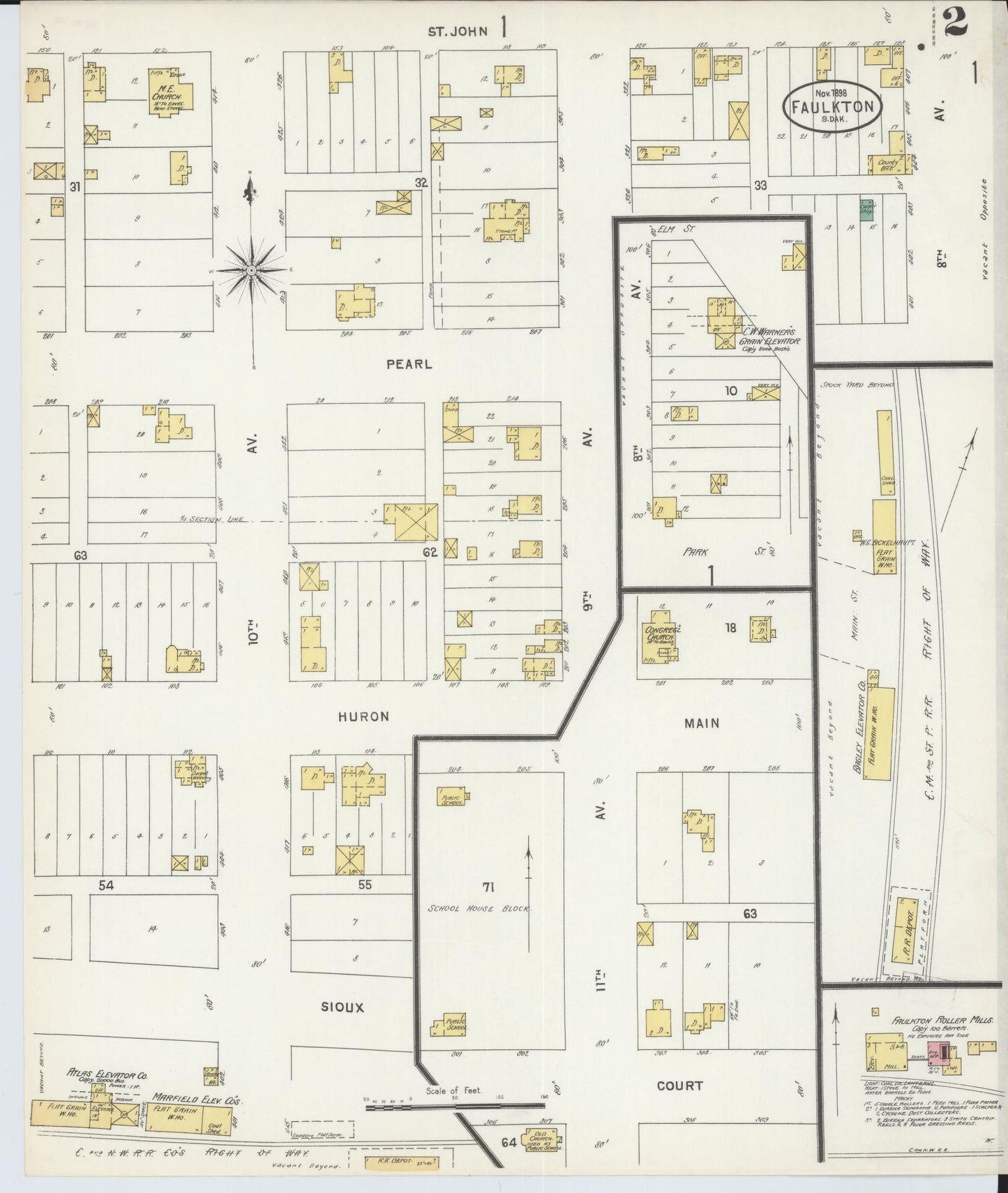 Sanborn Fire Insurance Map from Faulkton, Faulk County, South Dakota (1898), Sheet #0002 - Complete Map Set gallery image, historic Sanborn map, vintage wall art, South Dakota South Dakota