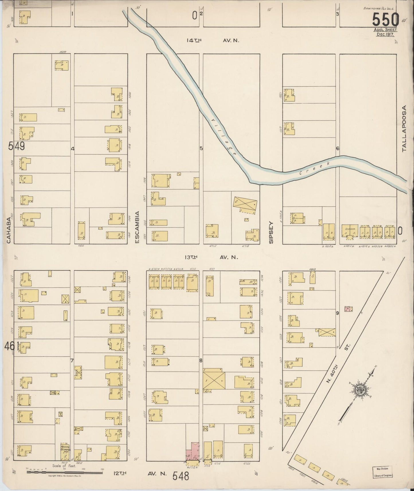 Sanborn Fire Insurance Map from Birmingham, Jefferson County, Alabama (1917), Sheet #0550 - Historic Sanborn Fire Insurance Map Print, vintage old map wall art, antique decor, genealogy gift, Alabama Alabama map