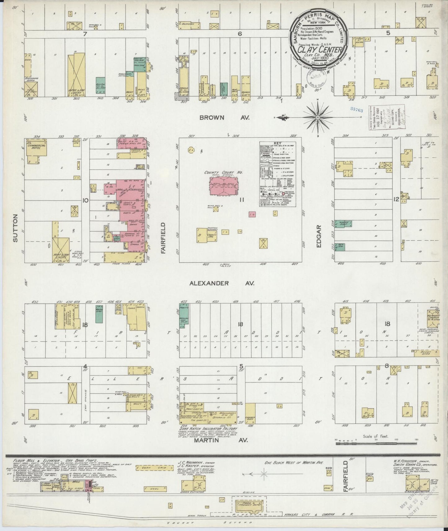 Sanborn Fire Insurance Map from Clay Center, Clay County, Nebraska (1900), Sheet #0001 - Historic Sanborn Fire Insurance Map Print, vintage old map wall art, antique decor, genealogy gift, Nebraska Nebraska map