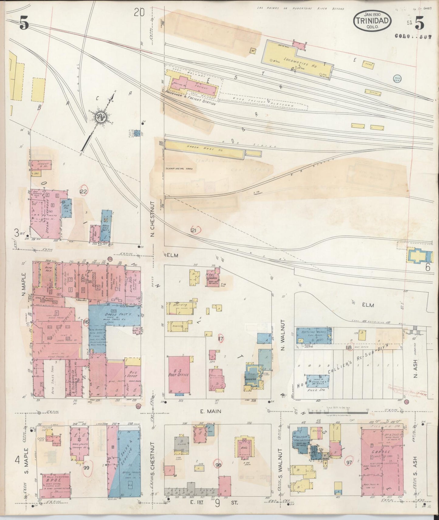 Sanborn Fire Insurance Map from Trinidad, Las Animas County, Colorado (1948), Sheet #0005 - Historic Sanborn Fire Insurance Map Print, vintage old map wall art, antique decor, genealogy gift, Colorado Colorado map