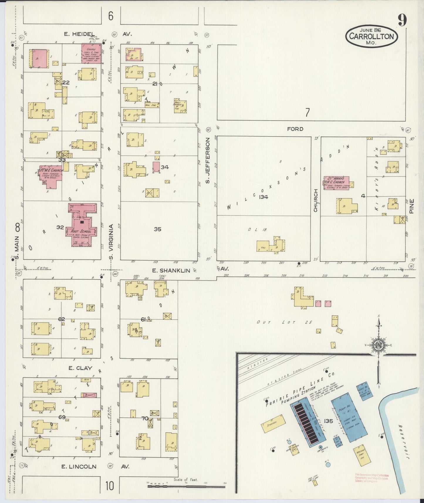 Sanborn Fire Insurance Map from Carrollton, Carroll County, Missouri (1916), Sheet #0009 - Historic Sanborn Fire Insurance Map Print, vintage old map wall art, antique decor, genealogy gift, Missouri Missouri map