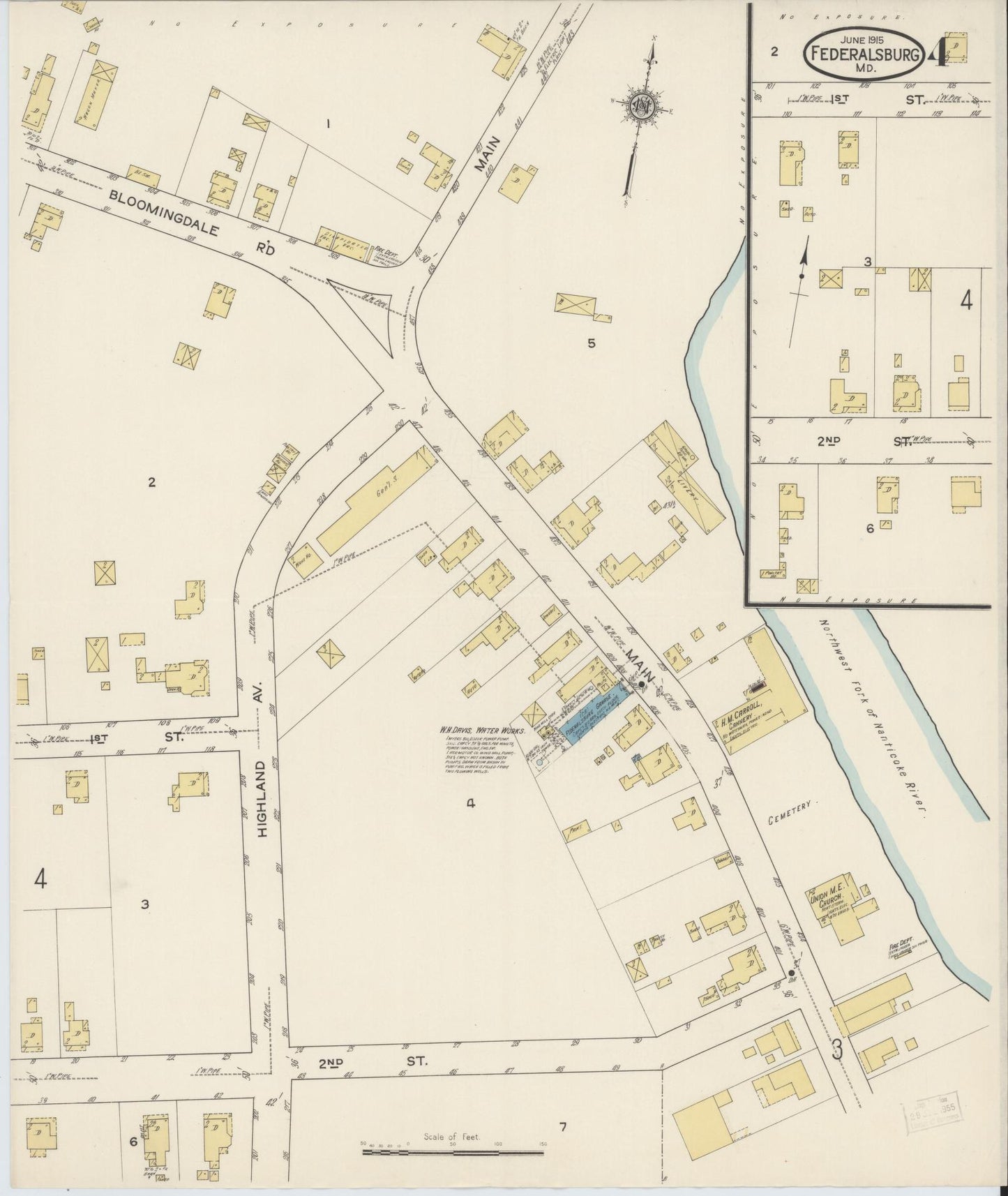 Caroline, Maryland - 1915 - Sanborn Fire Insurance Map, Sheet #0004 - Historic Sanborn Fire Insurance Map Print, Caroline Maryland 1915 0004 vintage old map wall art