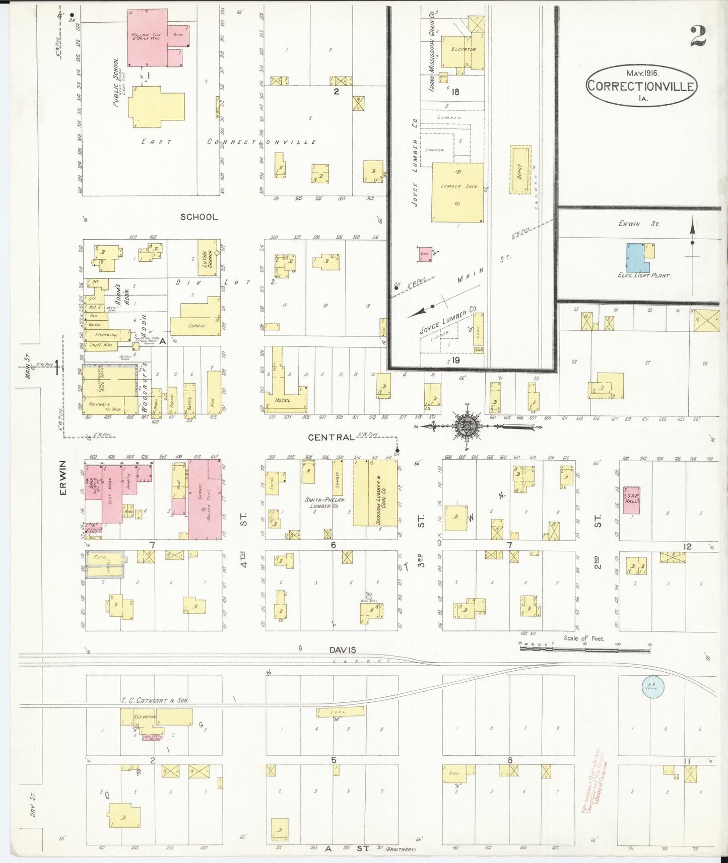 Sanborn Fire Insurance Map from Correctionville, Woodbury County, Iowa (1916), Sheet #0002 - Historic Sanborn Fire Insurance Map Print, vintage old map wall art
