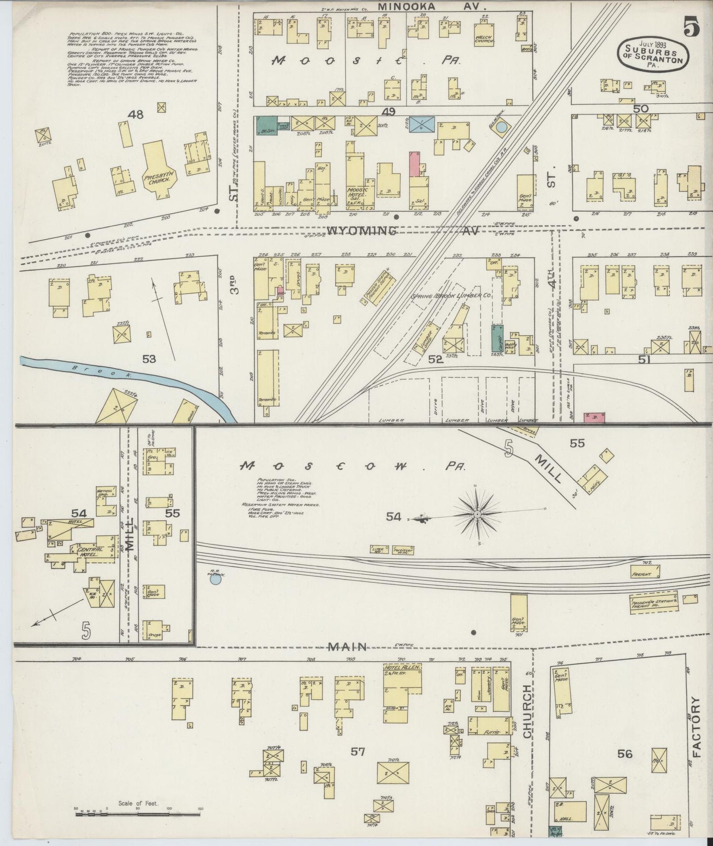Sanborn Fire Insurance Map from Scranton Suburbs, Lackawanna County, Pennsylvania (1893), Sheet #0005 - Complete Map Set gallery image, historic Sanborn map, vintage wall art, Pennsylvania Pennsylvania