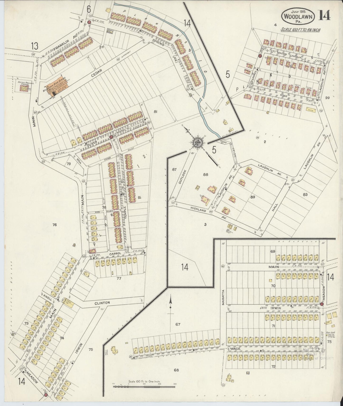 Sanborn Fire Insurance Map from Woodlawn, Beaver County, Pennsylvania (1915), Sheet #0014 - Complete Map Set gallery image, historic Sanborn map, vintage wall art, Pennsylvania Pennsylvania