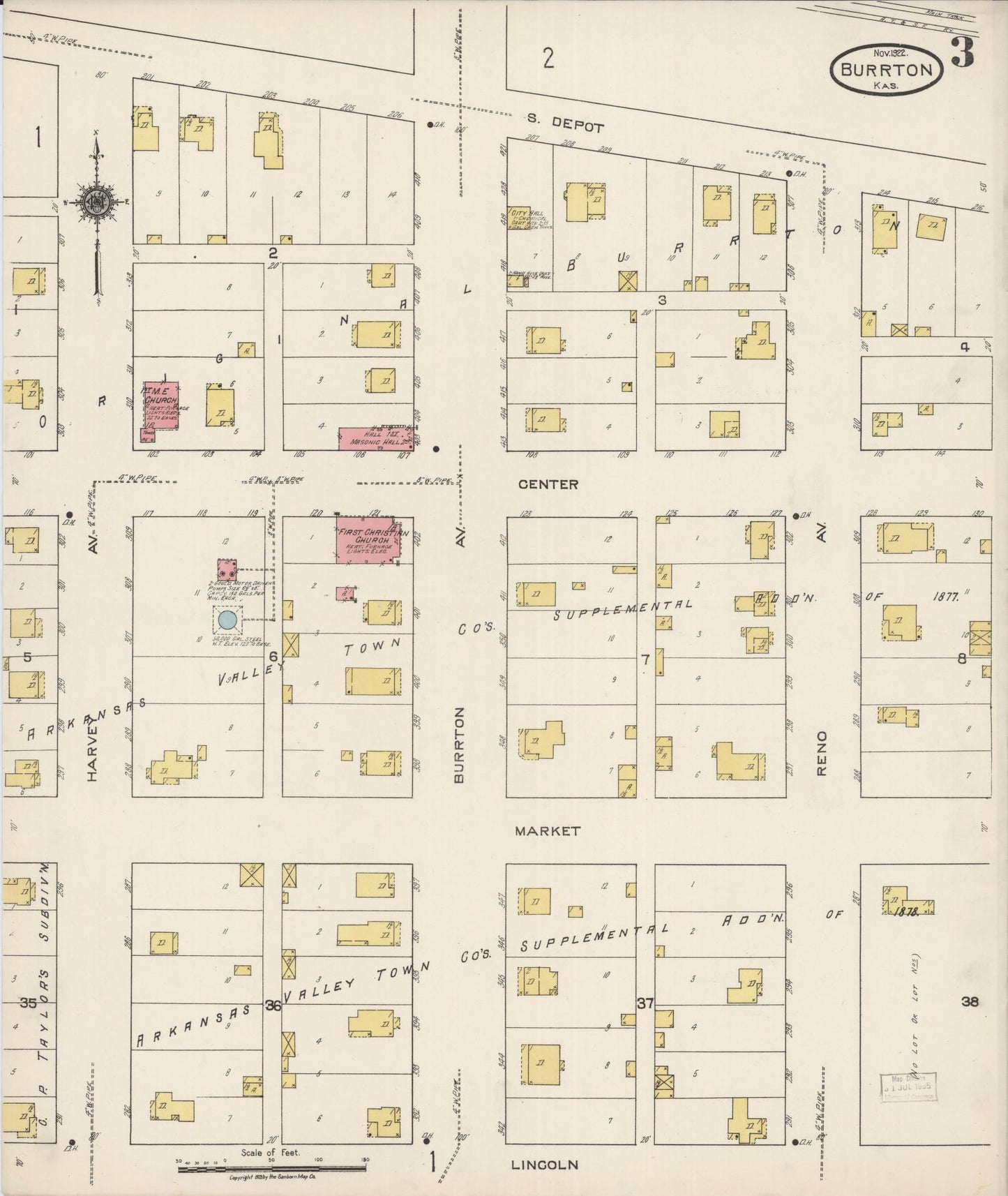 Sanborn Fire Insurance Map from Burrton, Harvey County, Kansas (1922), Sheet #0003 - Historic Sanborn Fire Insurance Map Print, vintage old map wall art, antique decor, genealogy gift, Kansas Kansas map