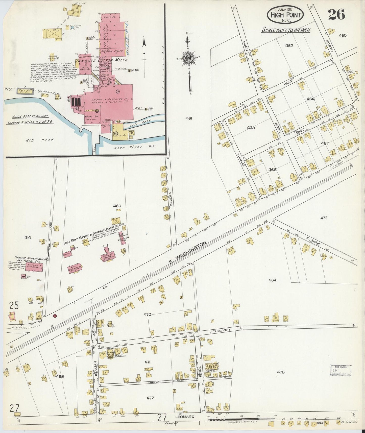 Sanborn Fire Insurance Map from High Point, Guilford County, North Carolina (1917), Sheet #0026 - Historic Sanborn Fire Insurance Map Print, vintage old map wall art, antique decor, genealogy gift, North Carolina North Carolina map