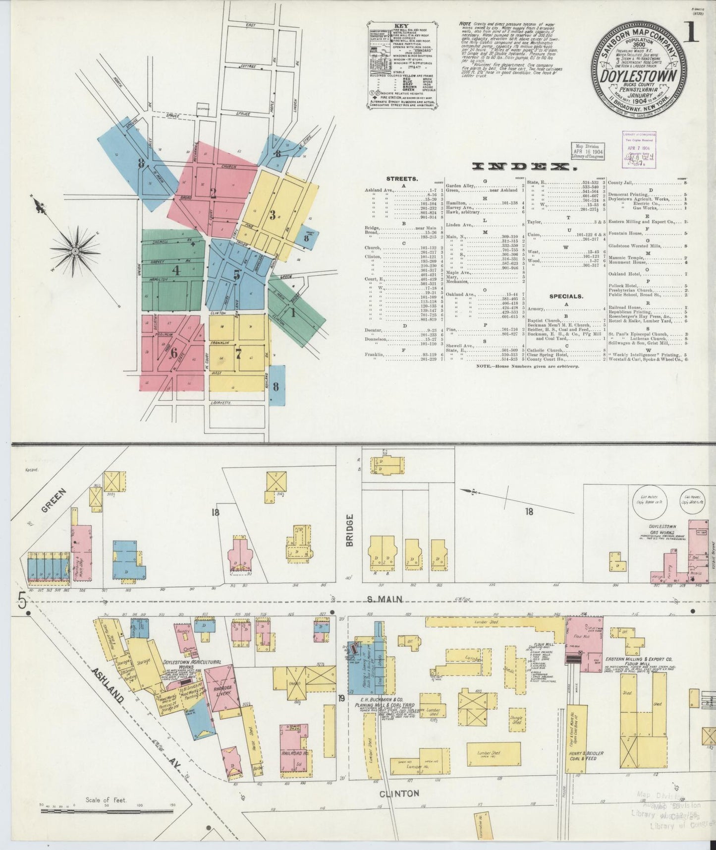 Sanborn Fire Insurance Map from Doylestown, Bucks County, Pennsylvania (1904), Sheet #0001 - Historic Sanborn Fire Insurance Map Print, vintage old map wall art, antique decor, genealogy gift, Pennsylvania Pennsylvania map