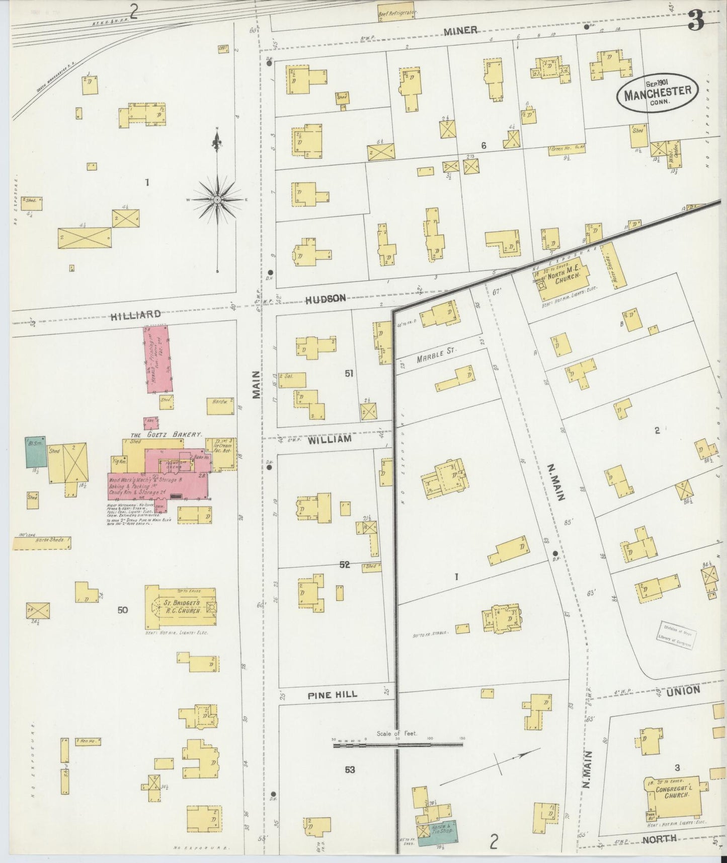 Sanborn Fire Insurance Map from Manchester, Hartford County, Connecticut (1901), Sheet #0003 - Historic Sanborn Fire Insurance Map Print, vintage old map wall art, antique decor, genealogy gift, Connecticut Connecticut map