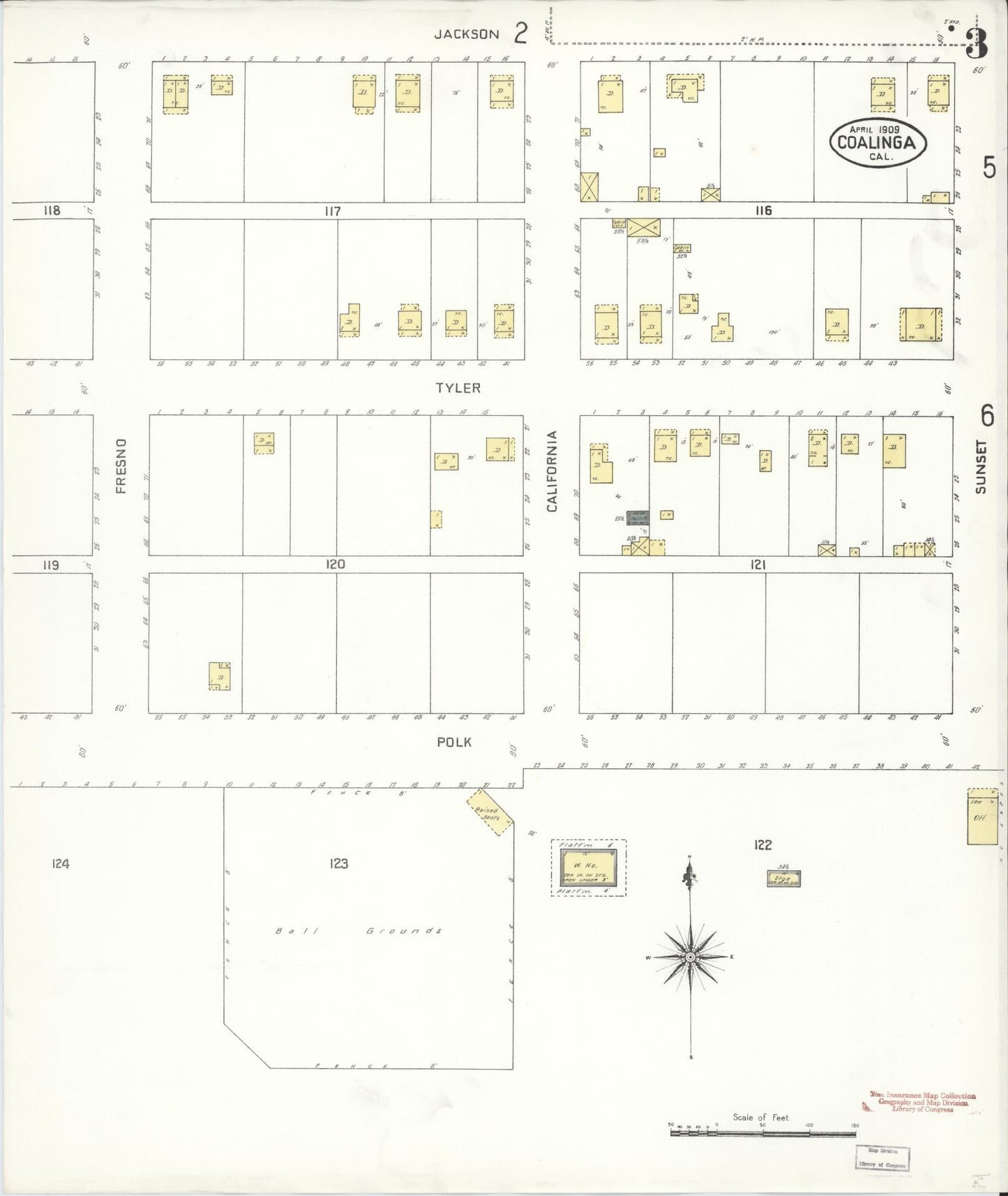 Sanborn Fire Insurance Map from Coalinga, Fresno County, California (1909), Sheet #0003 - Historic Sanborn Fire Insurance Map Print, vintage old map wall art, antique decor, genealogy gift, California California map