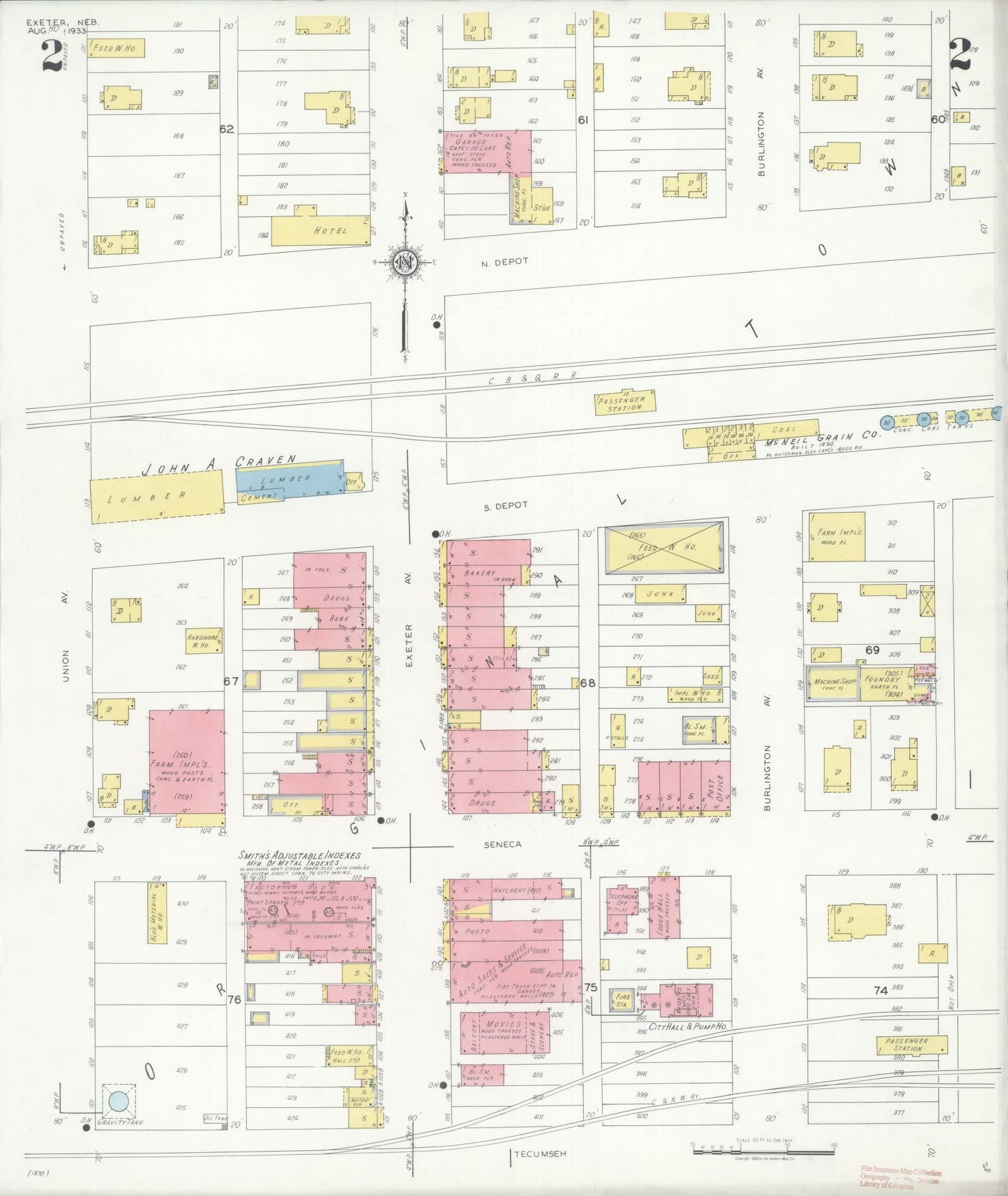 Sanborn Fire Insurance Map from Exeter, Fillmore County, Nebraska (1933), Sheet #0002 - Historic Sanborn Fire Insurance Map Print, vintage old map wall art, antique decor, genealogy gift, Nebraska Nebraska map