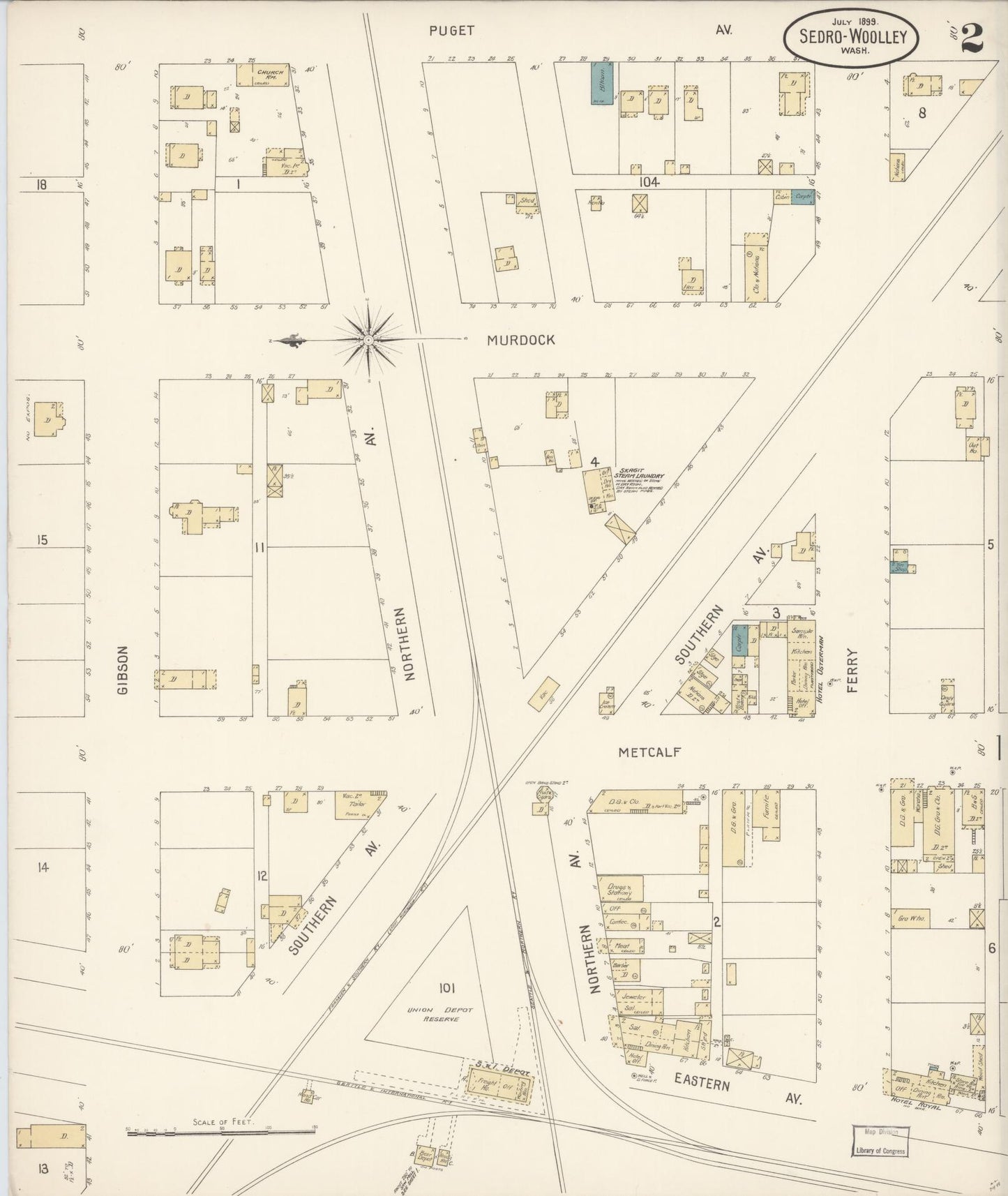 Sanborn Fire Insurance Map from Sedro Woolley, Skagit County, Washington (1899), Sheet #0002 - Historic Sanborn Fire Insurance Map Print, vintage old map wall art, antique decor, genealogy gift, Washington Washington map