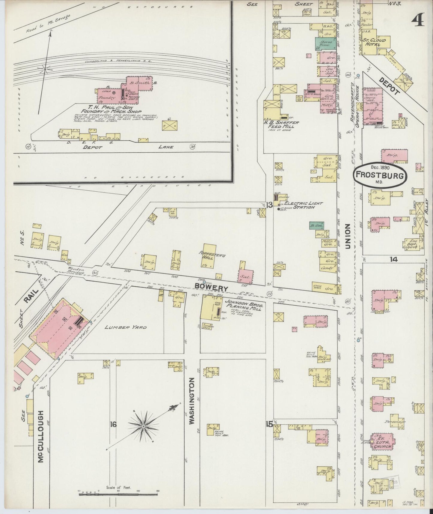 Sanborn Fire Insurance Map from Frostburg, Allegany County, Maryland (1890), Sheet #0004 - Historic Sanborn Fire Insurance Map Print, vintage old map wall art