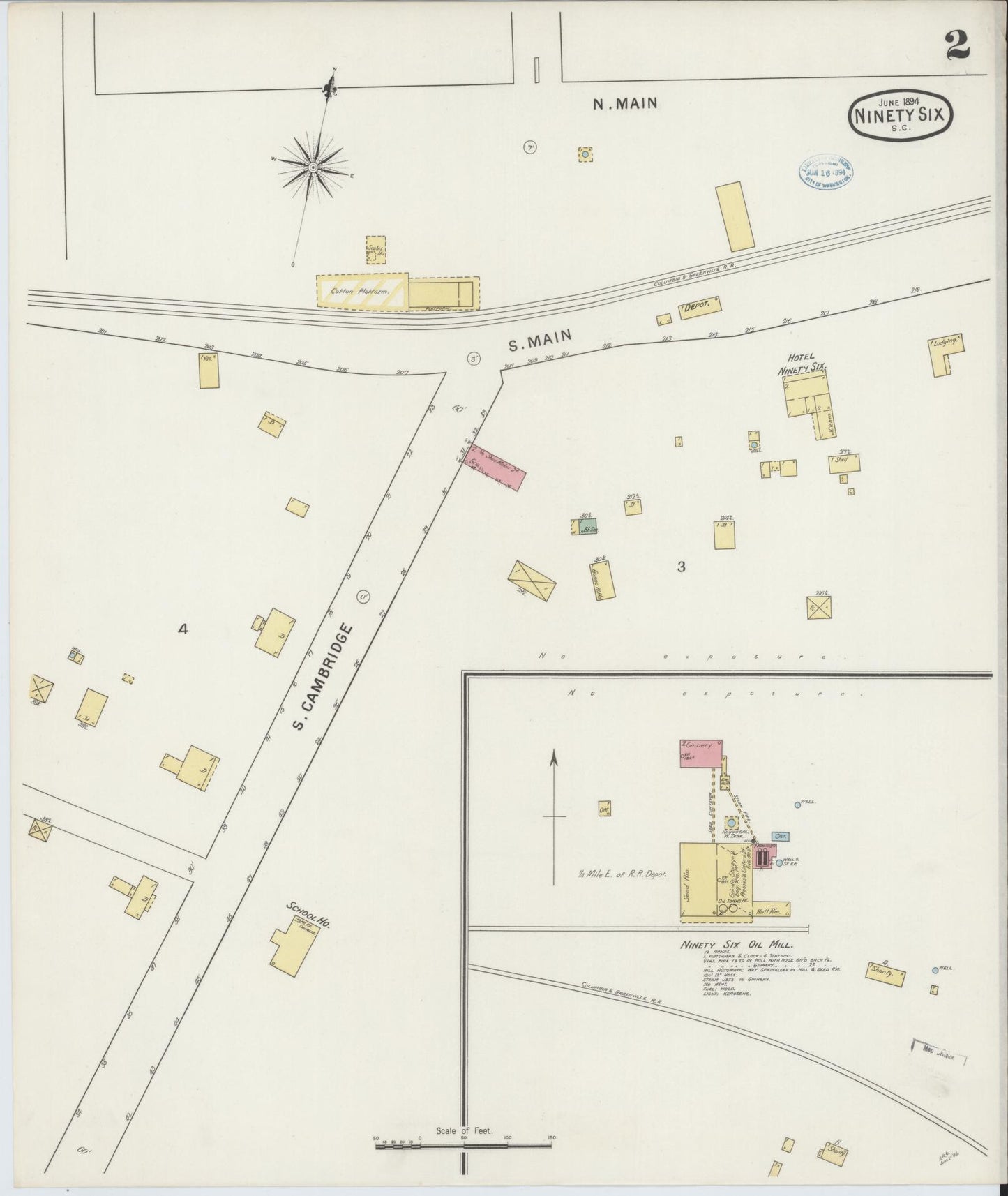Sanborn Fire Insurance Map from Ninety Six, Greenwood County, South Carolina (1894), Sheet #0002 - Complete Map Set gallery image, historic Sanborn map, vintage wall art, South Carolina South Carolina