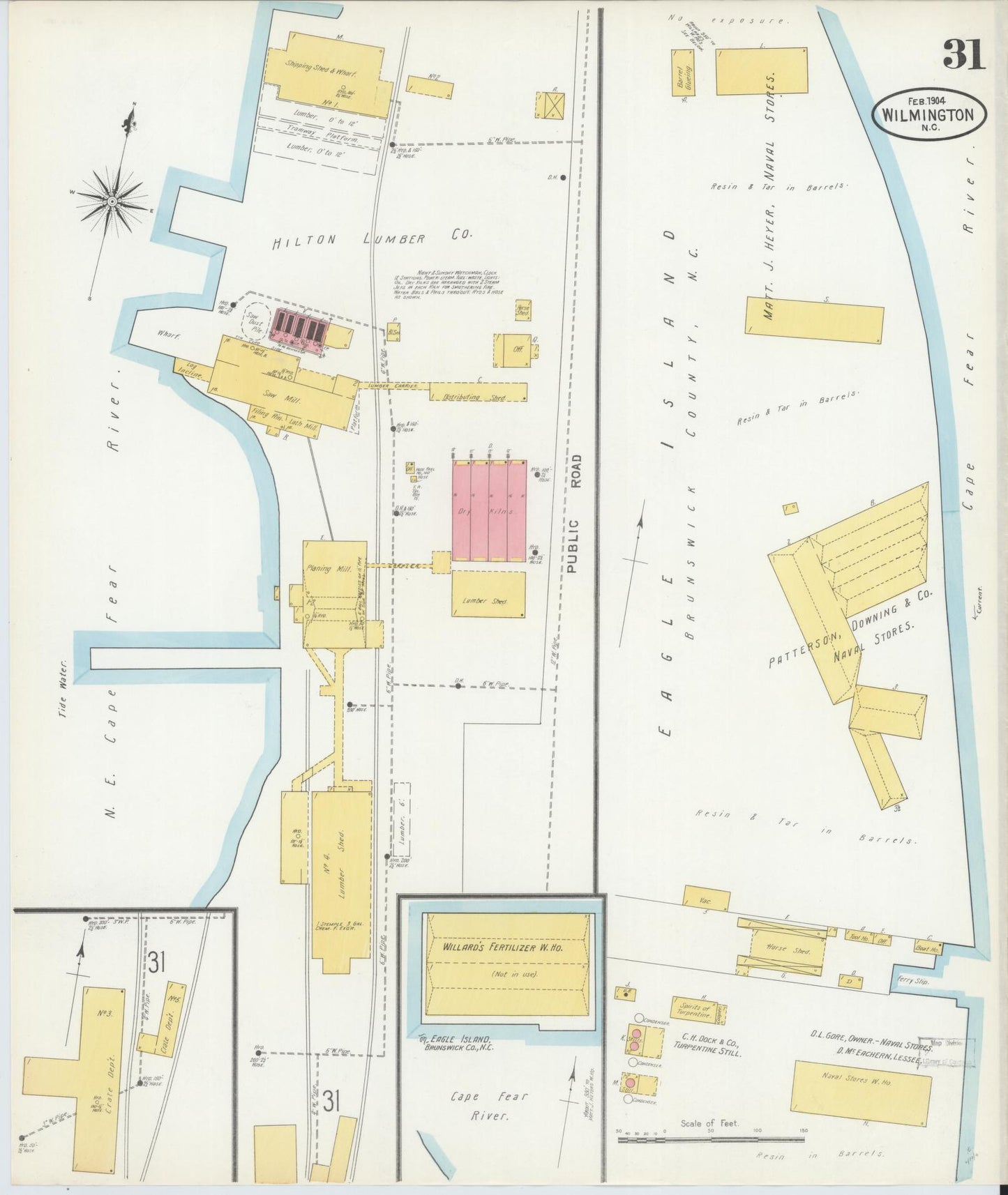 Sanborn Fire Insurance Map from Wilmington, New Hanover County, North Carolina (1904), Sheet #0031 - Historic Sanborn Fire Insurance Map Print, vintage old map wall art, antique decor, genealogy gift, North Carolina North Carolina map