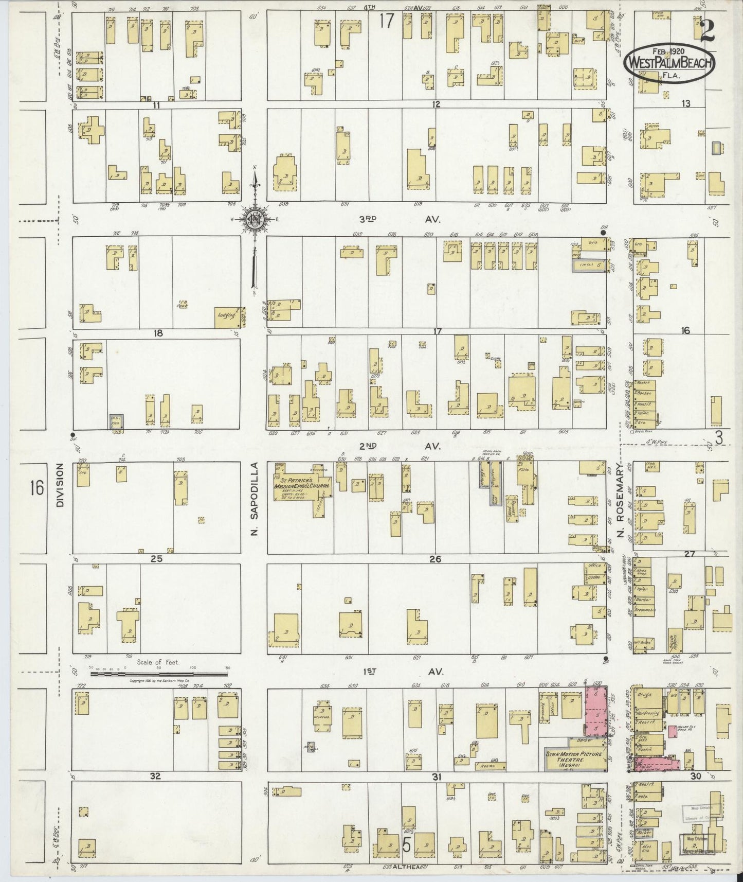Sanborn Fire Insurance Map from West Palm Beach, Dade County, Florida (1920), Sheet #0002 - Historic Sanborn Fire Insurance Map Print, vintage old map wall art, antique decor, genealogy gift, Florida Florida map