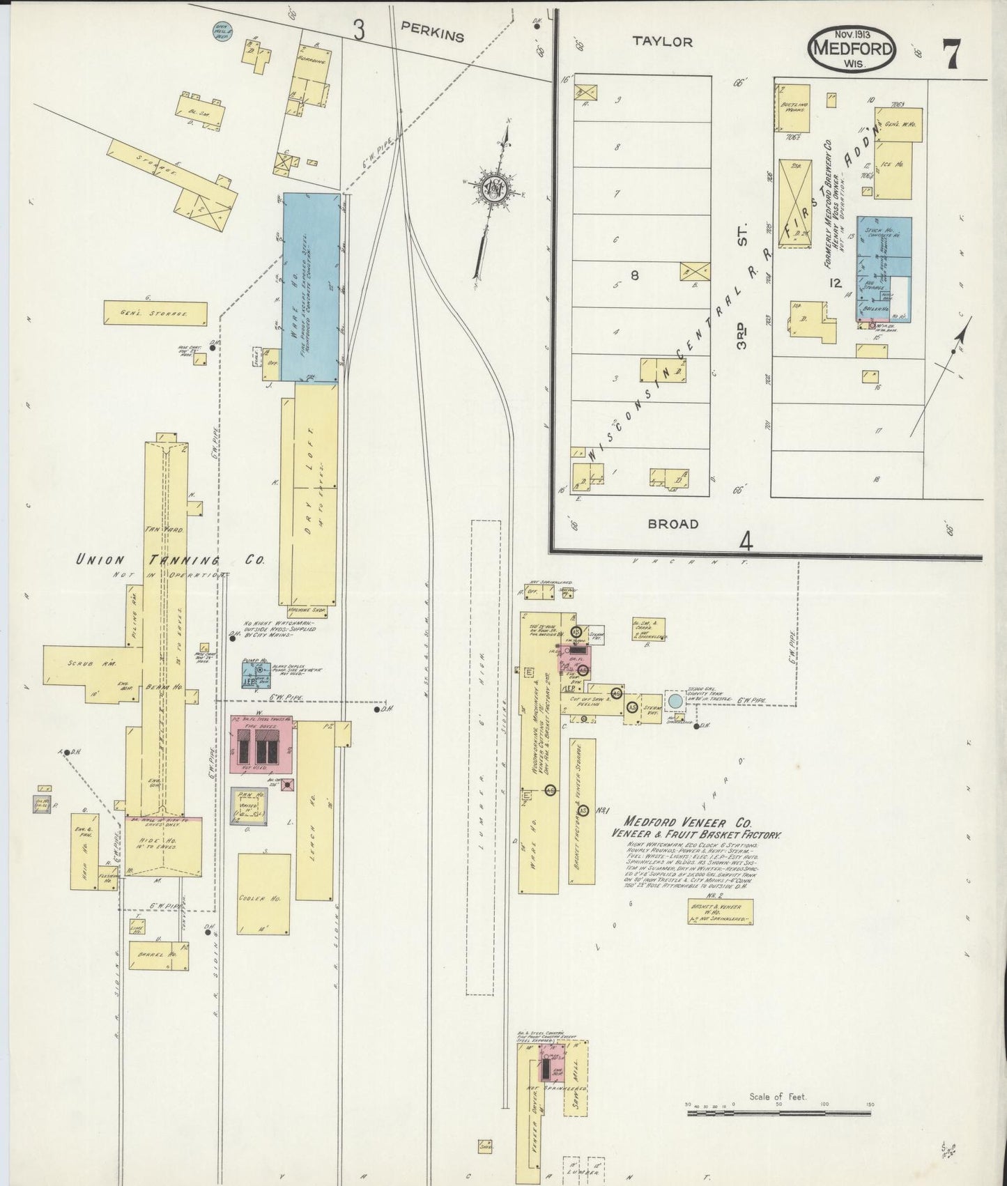 Sanborn Fire Insurance Map from Medford, Taylor County, Wisconsin (1913), Sheet #0007 - Historic Sanborn Fire Insurance Map Print, vintage old map wall art, antique decor, genealogy gift, Wisconsin Wisconsin map