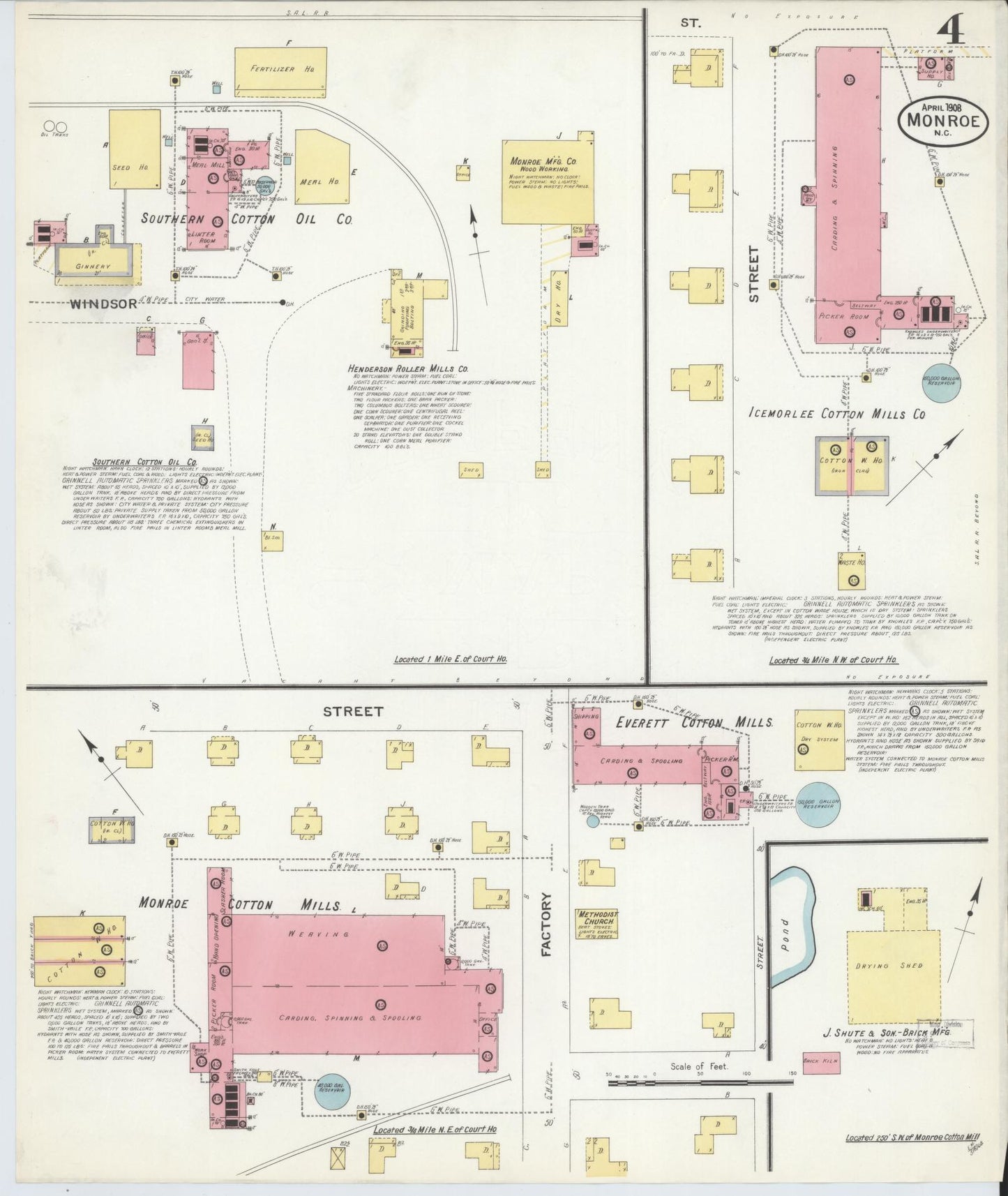 Sanborn Fire Insurance Map from Monroe, Union County, North Carolina (1908), Sheet #0004 - Complete Map Set gallery image, historic Sanborn map, vintage wall art, North Carolina North Carolina