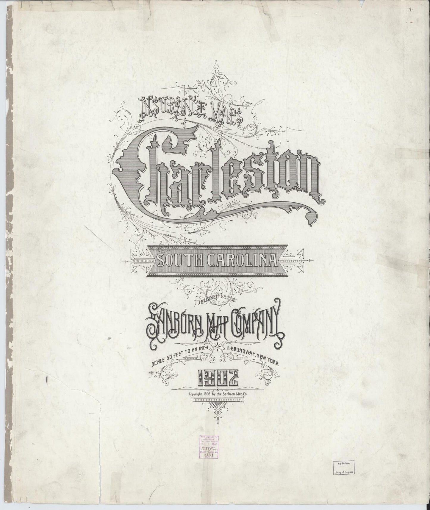 Sanborn Fire Insurance Map from Charleston, Charleston County, South Carolina (1902), Sheet #0001 - Historic Sanborn Fire Insurance Map Print, vintage old map wall art, antique decor, genealogy gift, South Carolina South Carolina map