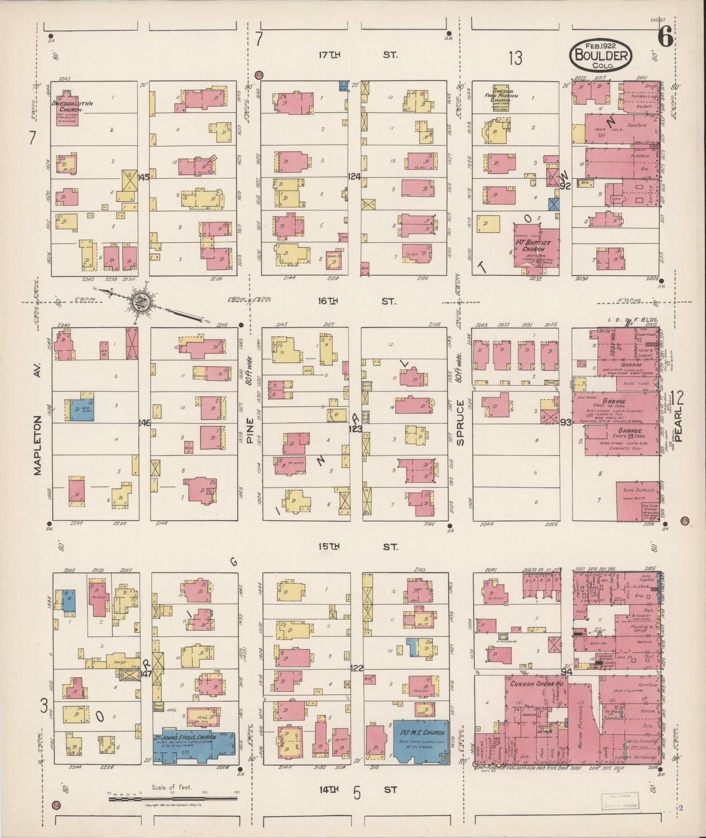 Sanborn Fire Insurance Map from Boulder, Boulder County, Colorado (1922), Sheet #0006 - Historic Sanborn Fire Insurance Map Print, vintage old map wall art, antique decor, genealogy gift, Colorado Colorado map