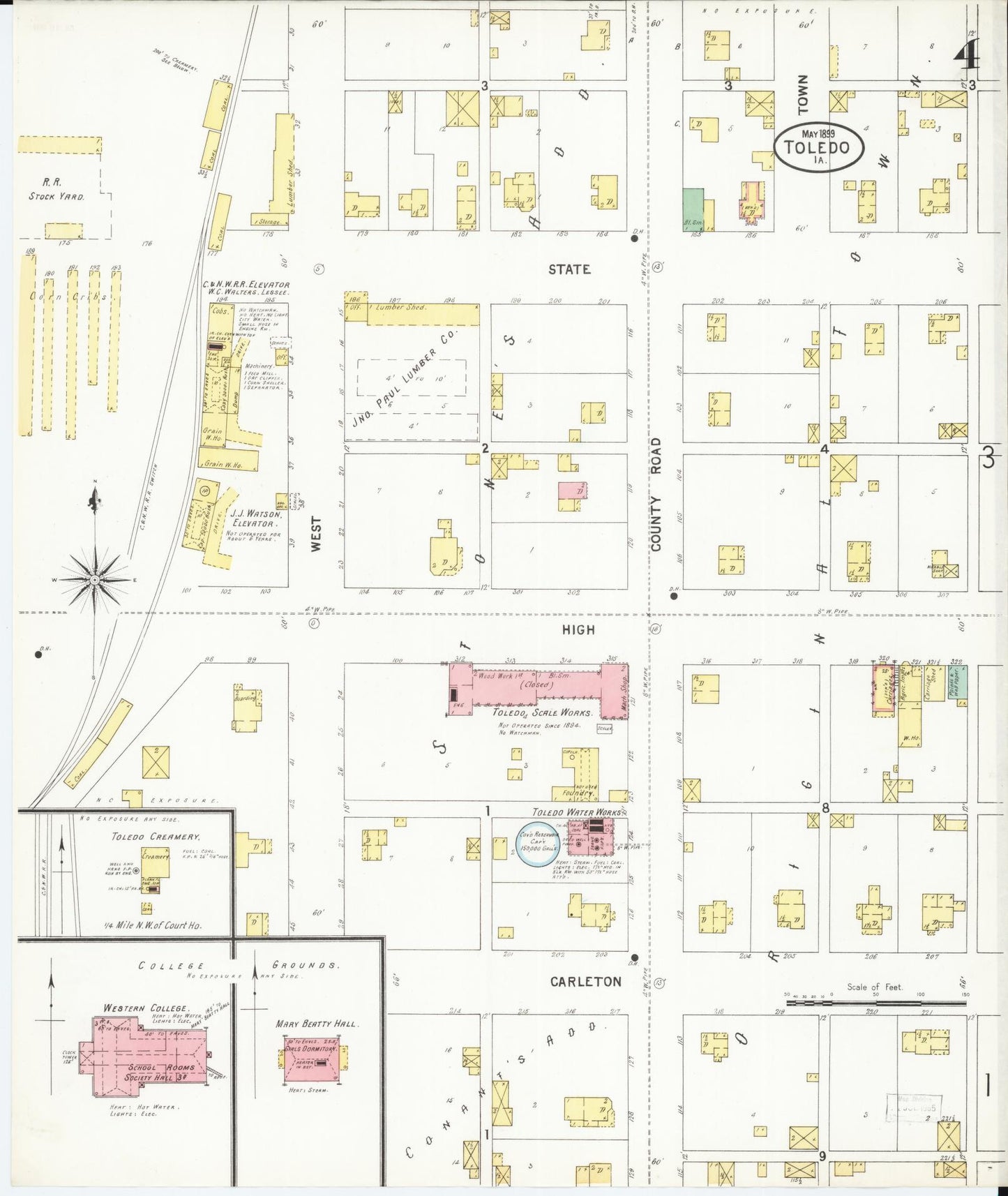 Sanborn Fire Insurance Map from Toledo, Tama County, Iowa (1899), Sheet #0004 - Historic Sanborn Fire Insurance Map Print