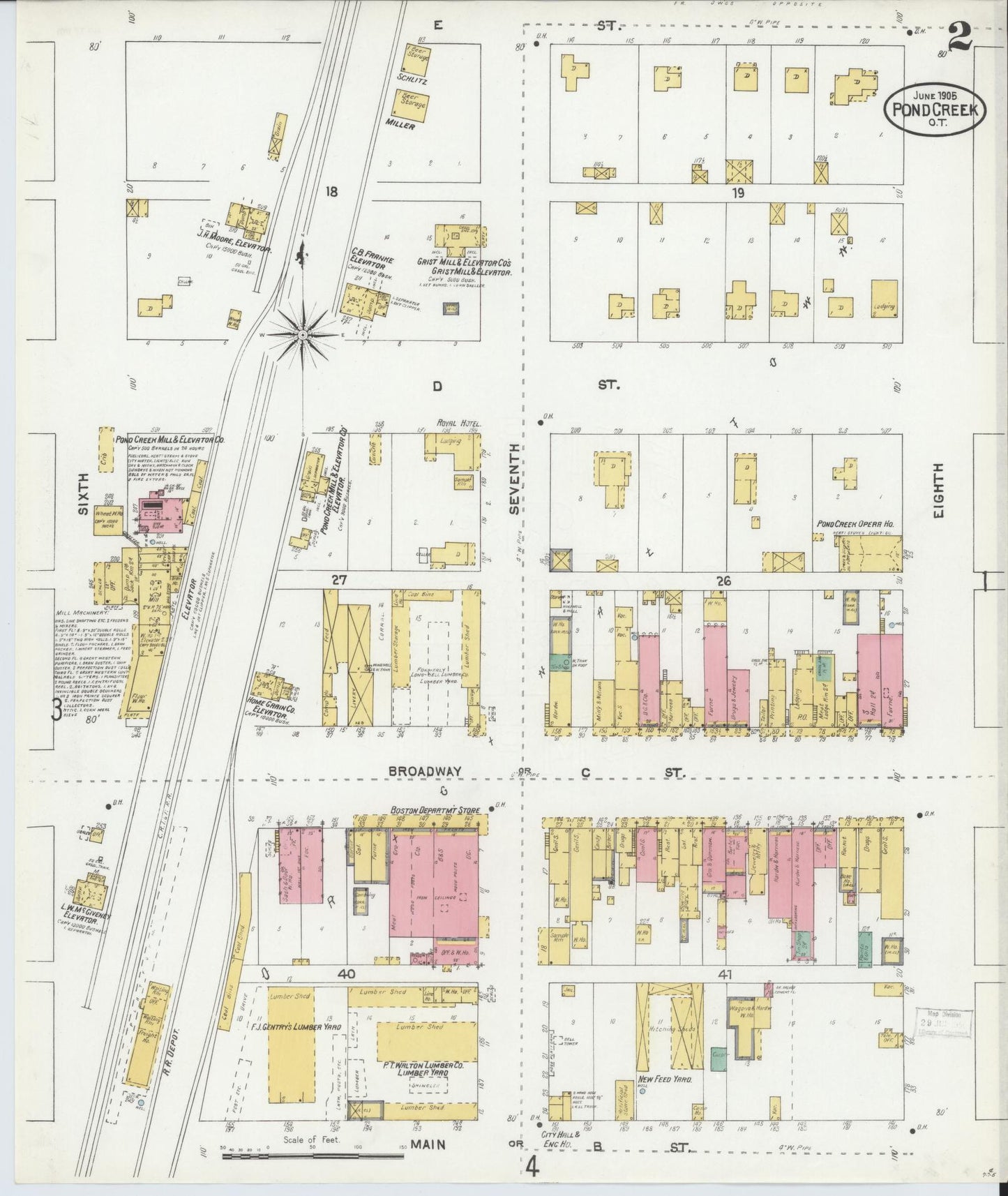 Sanborn Fire Insurance Map from Pond Creek, Grant County, Oklahoma (1905), Sheet #0002 - Historic Sanborn Fire Insurance Map Print, vintage old map wall art, antique decor, genealogy gift, Oklahoma Oklahoma map