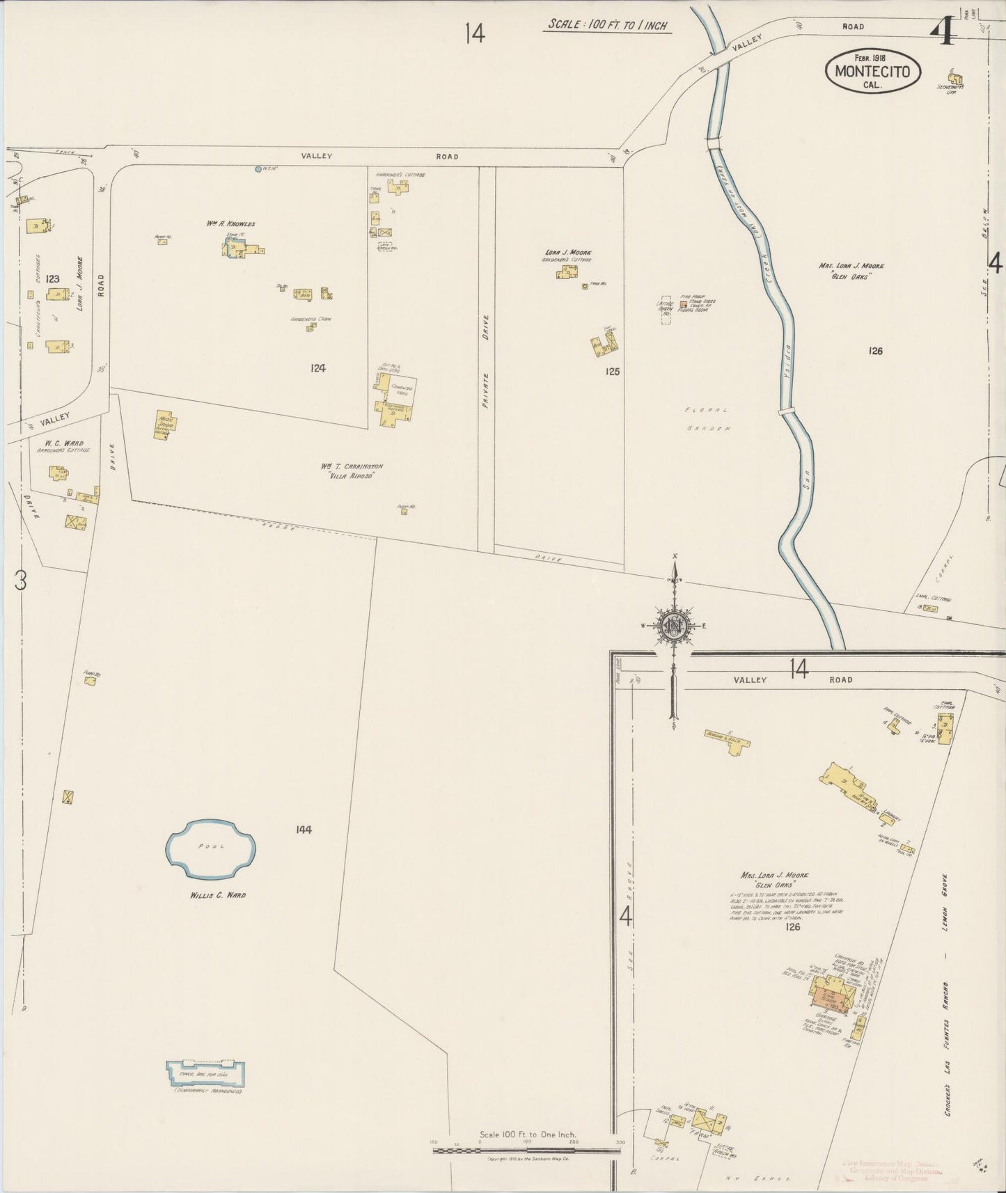 Sanborn Fire Insurance Map from Montecito, Santa Barbara County, California (1918), Sheet #0004 - Historic Sanborn Fire Insurance Map Print, vintage old map wall art, antique decor, genealogy gift, California California map