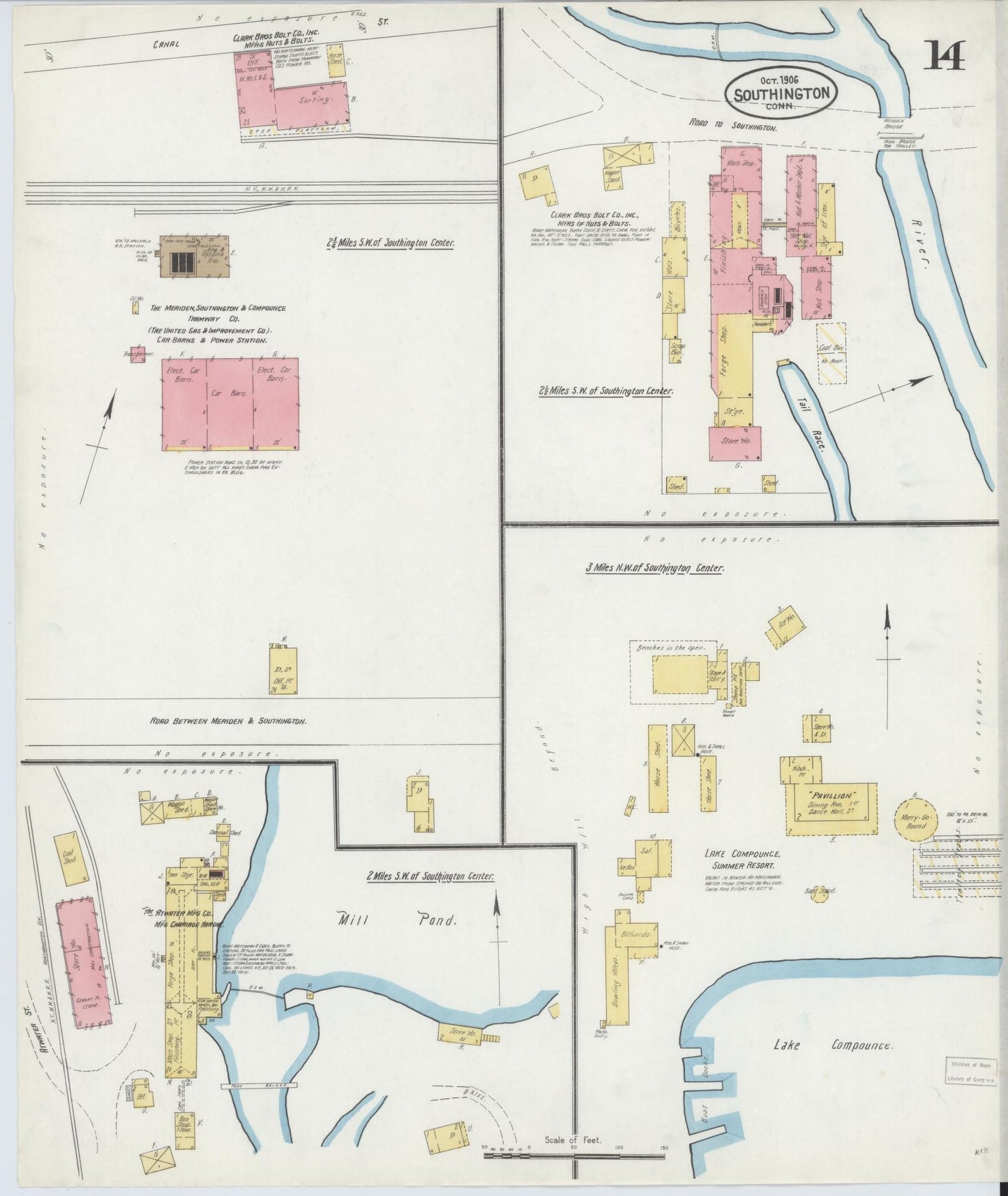 Sanborn Fire Insurance Map from Southington, Hartford County, Connecticut (1906), Sheet #0014 - Historic Sanborn Fire Insurance Map Print, vintage old map wall art, antique decor, genealogy gift, Connecticut Connecticut map