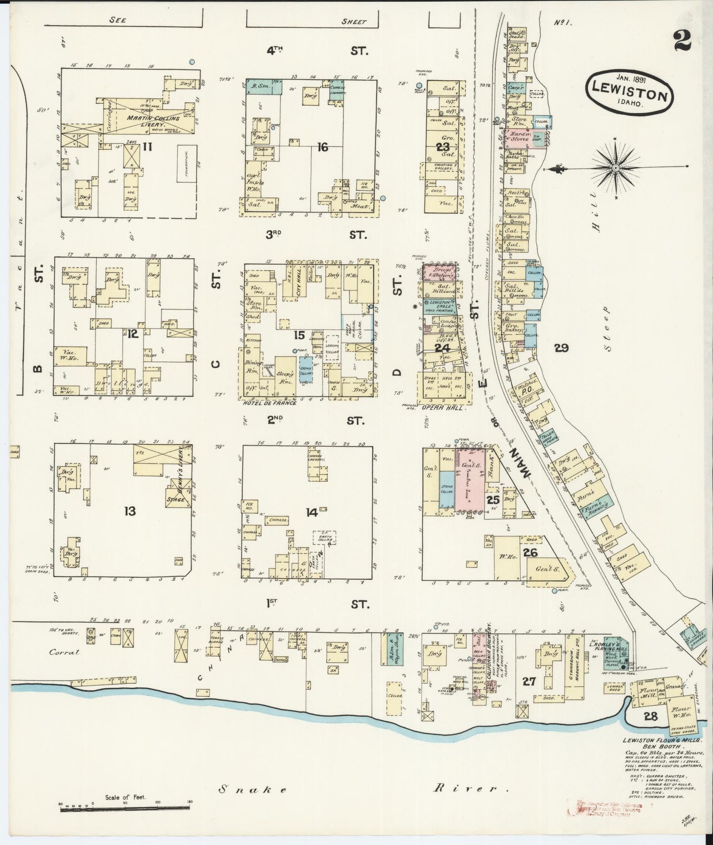 Sanborn Fire Insurance Map from Lewiston, Nez Perce County, Idaho (1891), Sheet #0002 - Complete Map Set gallery image, historic Sanborn map, vintage wall art, Idaho Idaho
