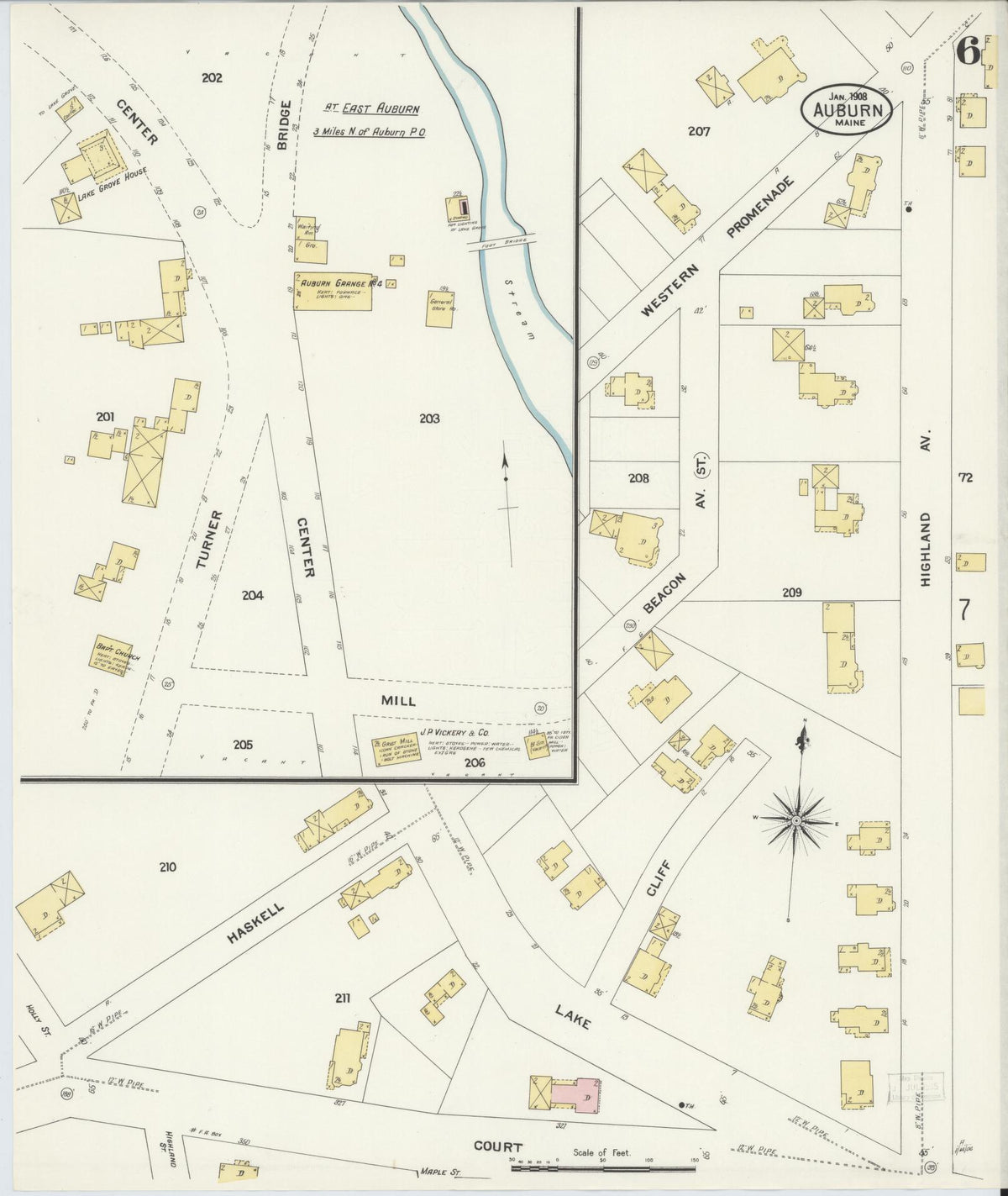 Sanborn Fire Insurance Map from Auburn, Androscoggin County, Maine (1908), Sheet #0006 - Historic Sanborn Fire Insurance Map Print, vintage old map wall art, antique decor, genealogy gift, Maine Maine map