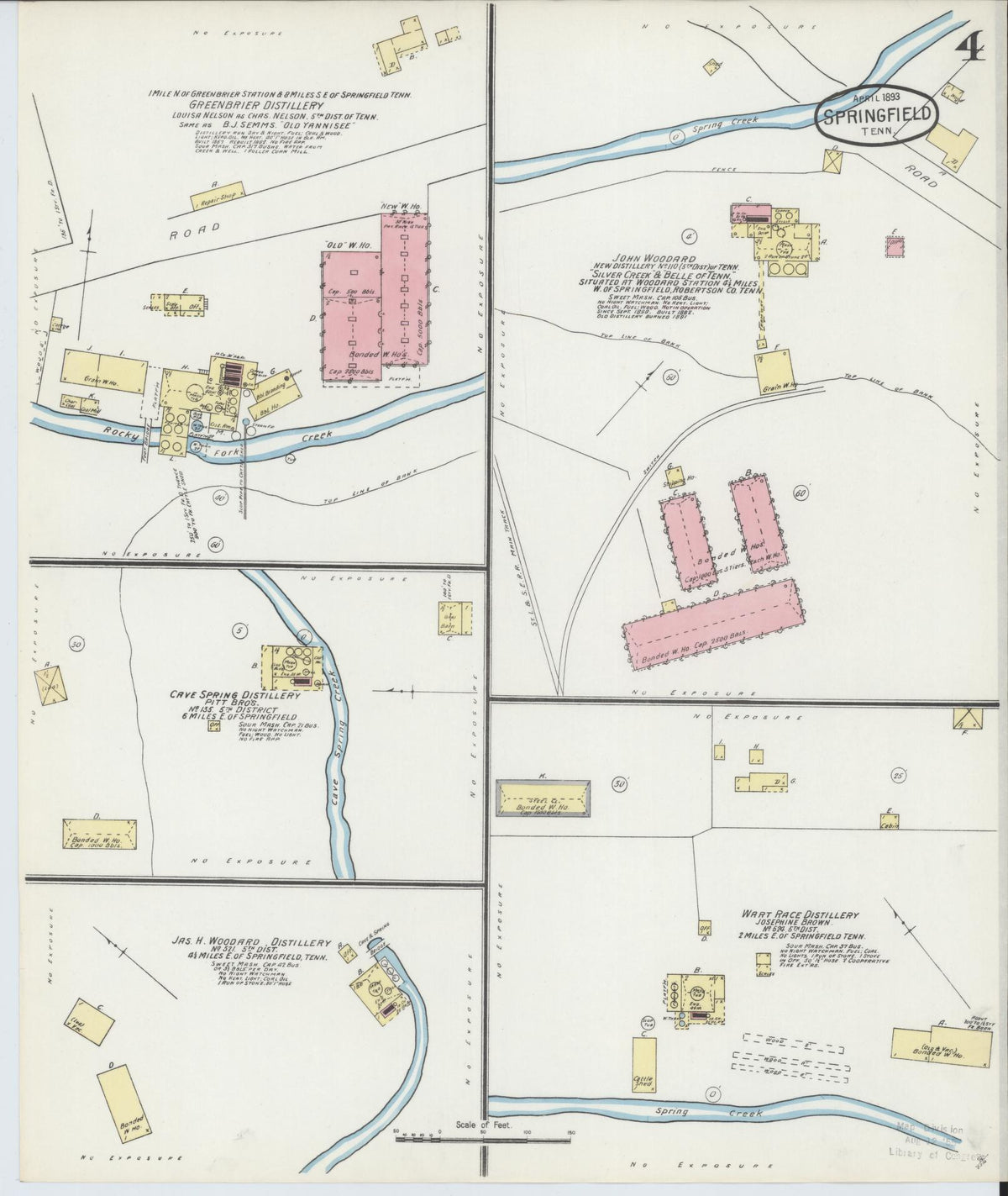 Sanborn Fire Insurance Map from Springfield, Robertson County, Tennessee (1893), Sheet #0004 - Complete Map Set gallery image, historic Sanborn map, vintage wall art, Tennessee Tennessee