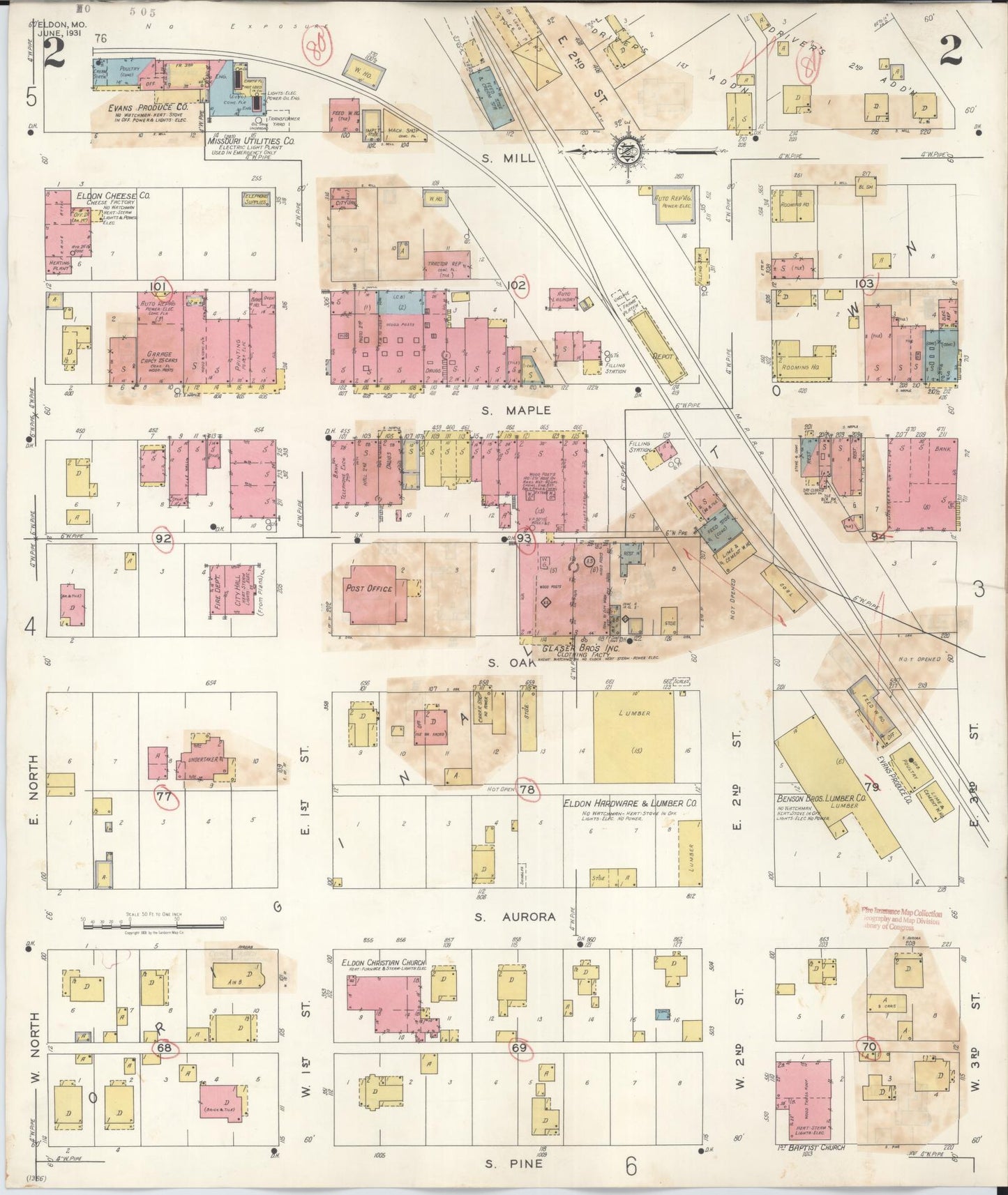 Sanborn Fire Insurance Map from Eldon, Miller County, Missouri (1941), Sheet #0002 - Historic Sanborn Fire Insurance Map Print, vintage old map wall art, antique decor, genealogy gift, Missouri Missouri map