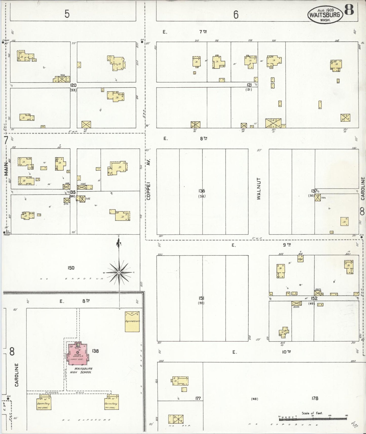 Sanborn Fire Insurance Map from Waitsburg, Walla Walla County, Washington (1909), Sheet #0008 - Historic Sanborn Fire Insurance Map Print, vintage old map wall art, antique decor, genealogy gift, Washington Washington map