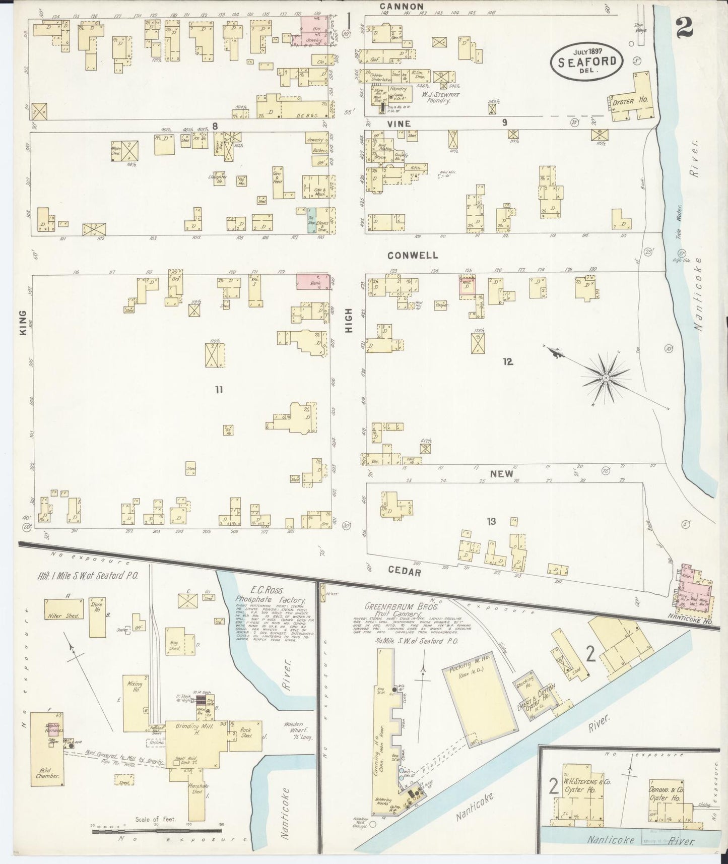 Sanborn Fire Insurance Map from Seaford, Sussex County, Delaware (1897), Sheet #0002 - Complete Map Set gallery image, historic Sanborn map, vintage wall art, Delaware Delaware
