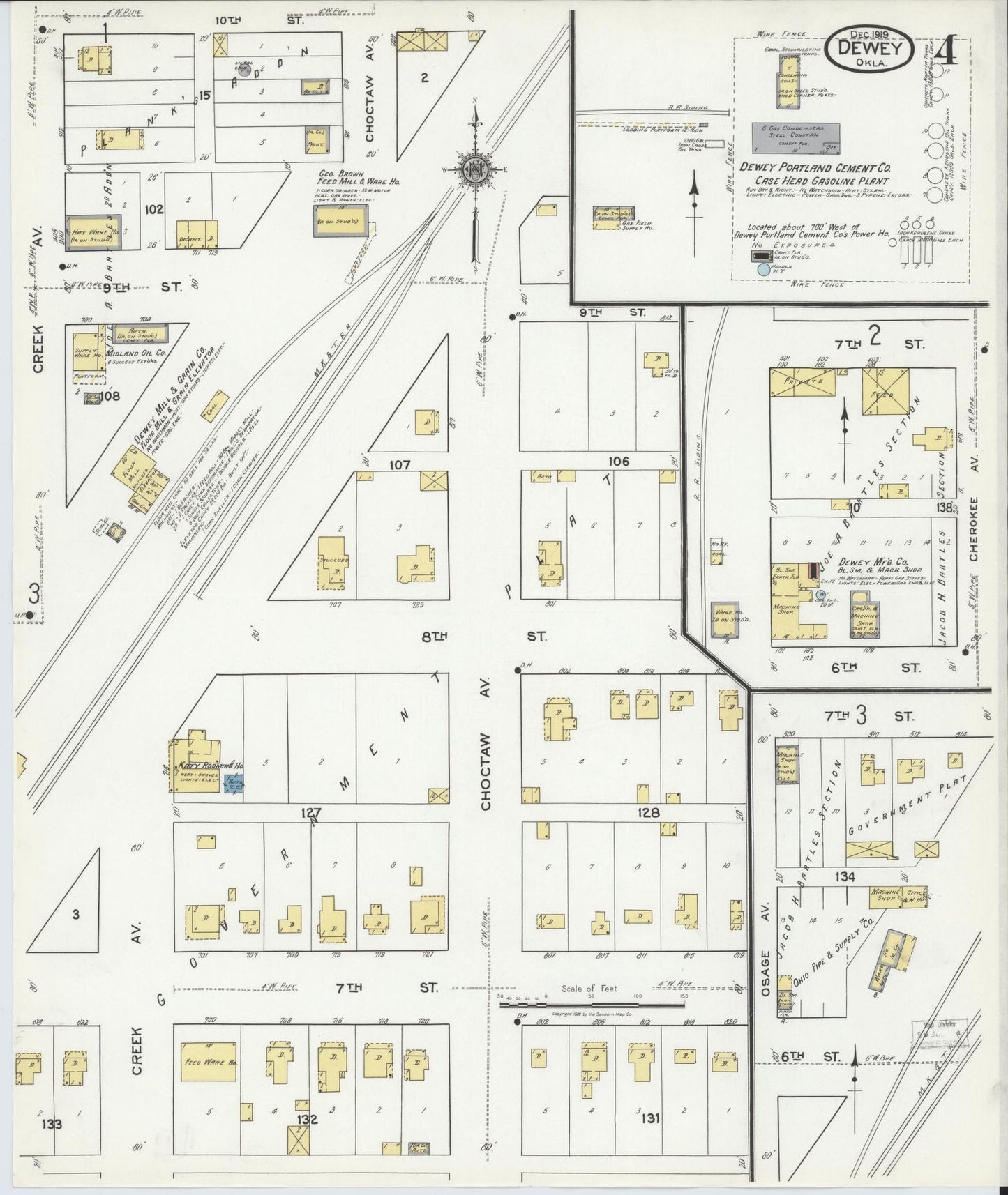 Sanborn Fire Insurance Map from Dewey, Washington County, Oklahoma (1919), Sheet #0004 - Historic Sanborn Fire Insurance Map Print, vintage old map wall art, antique decor, genealogy gift, Oklahoma Oklahoma map