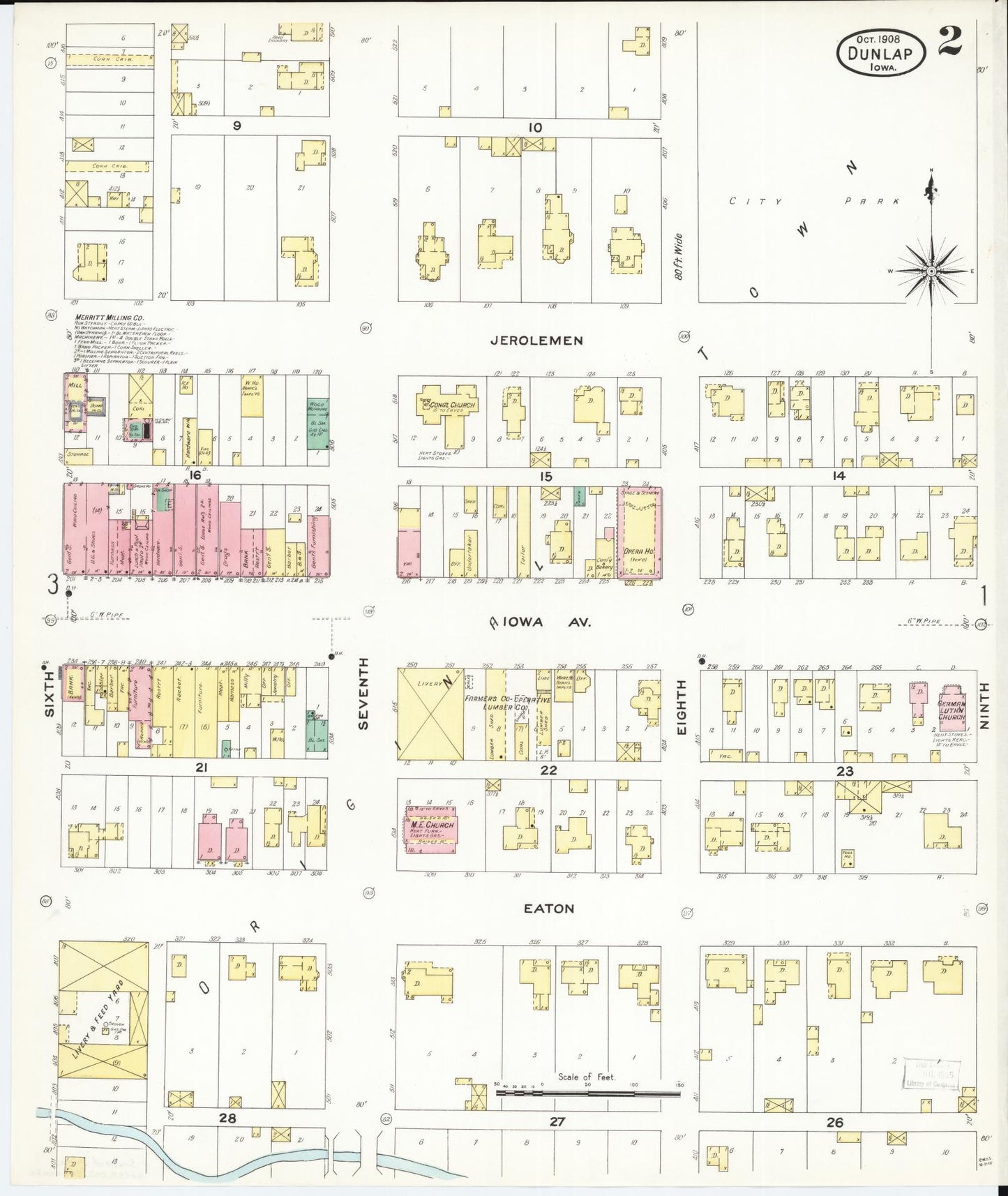 Sanborn Fire Insurance Map from Dunlap, Harrison County, Iowa (1908), Sheet #0002 - Historic Sanborn Fire Insurance Map Print, vintage old map wall art